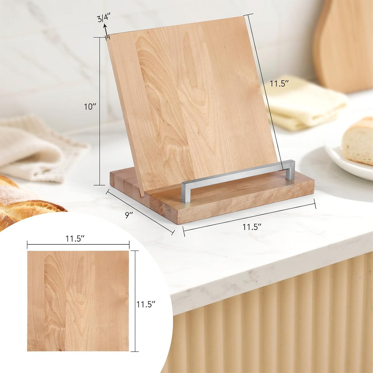 Cookbook Stand with Removable Cutting Board,Keeps Pages Open While Cooking | Recipe Book Holder Silver for Kitchen