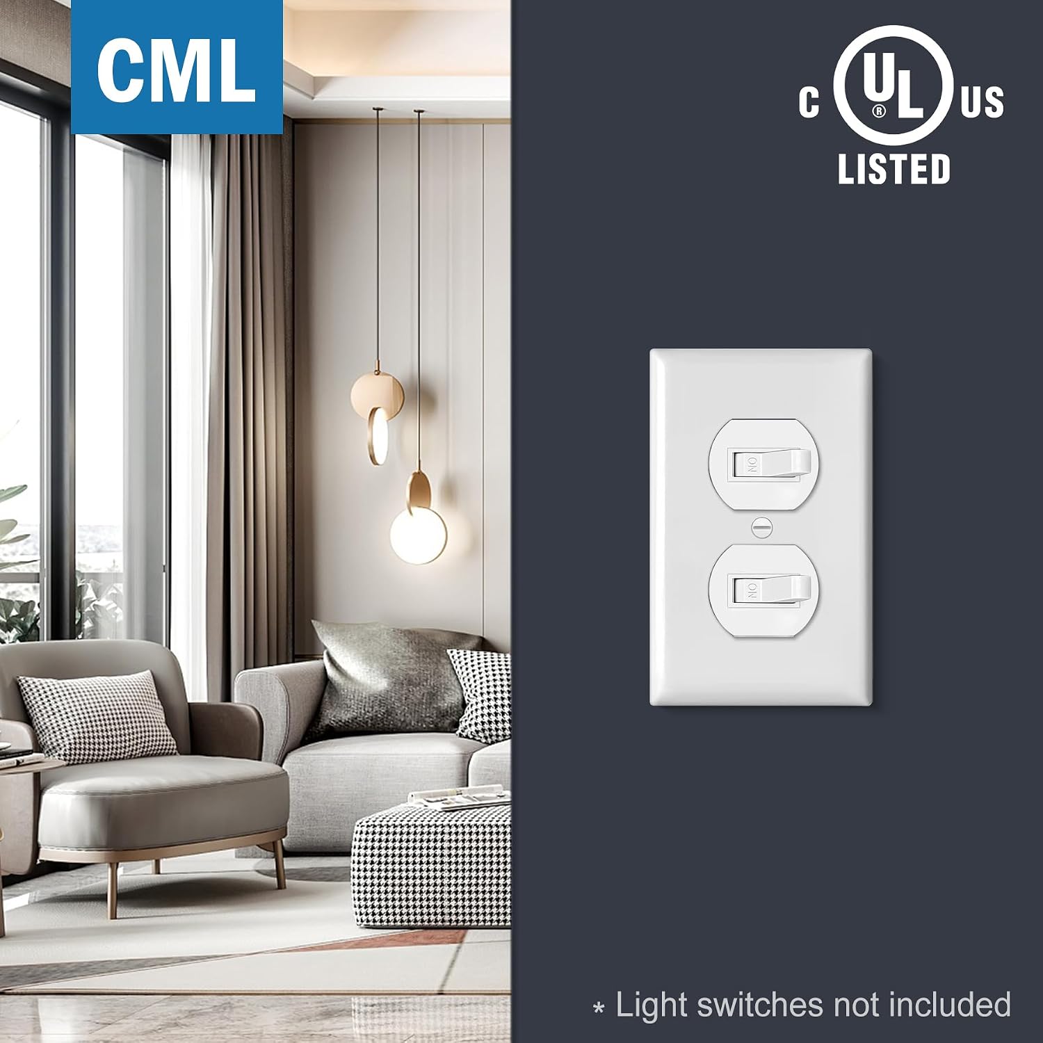 CML Duplex Outlet Covers, 50 Pack Electrical Outlet Wall Plate, 1-Gang Switch Plates, Dual Receptacle Faceplate
