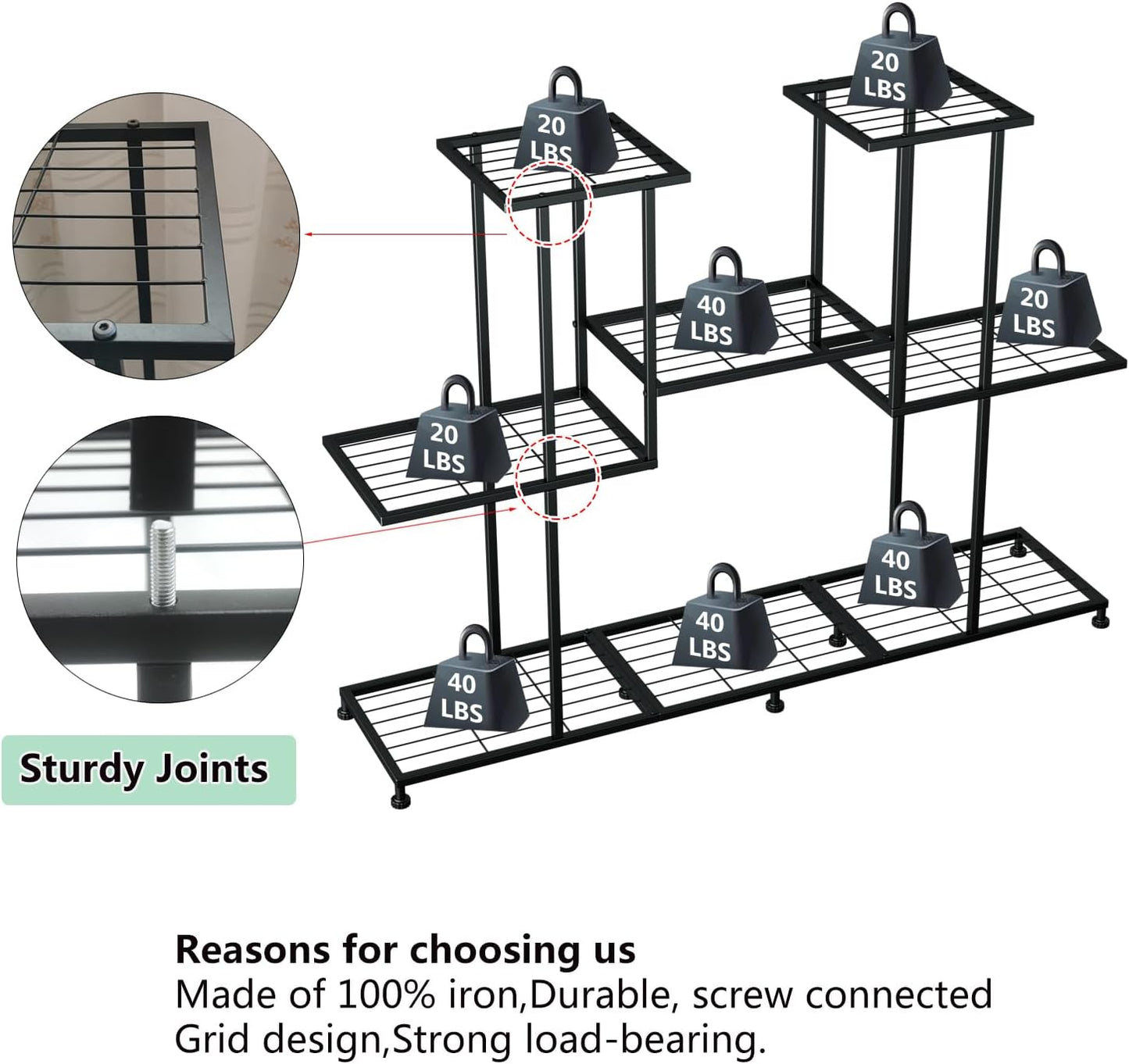 Twhep Metal Plant Stand, 5 Tiers Multifunctional Plant Stands for Indoor Plants, Decorative Black Steel Plant Shelf for