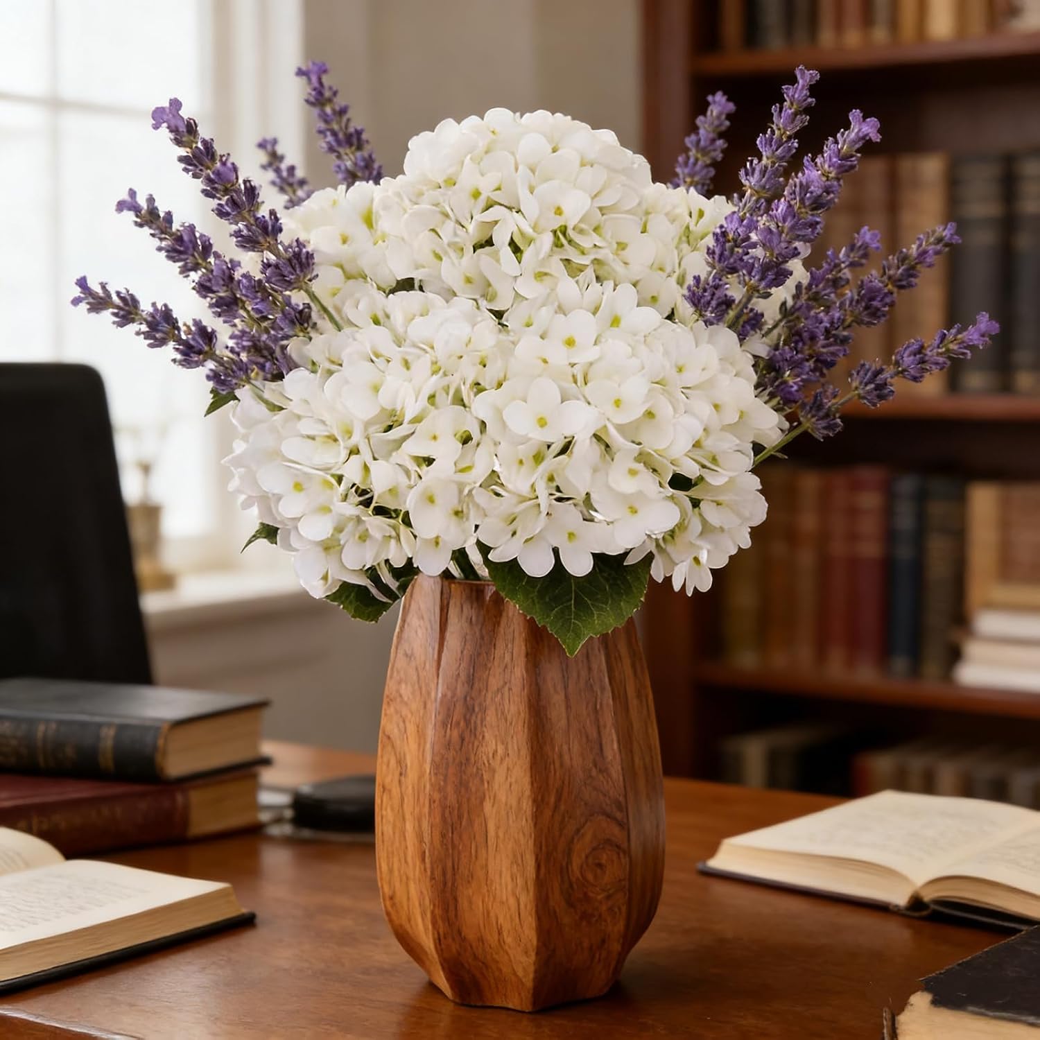 Kimura‘s Cabin Hydrangea Artificial Flowers Real Touch Latex Fake Hydrangeas / White / Set of 5