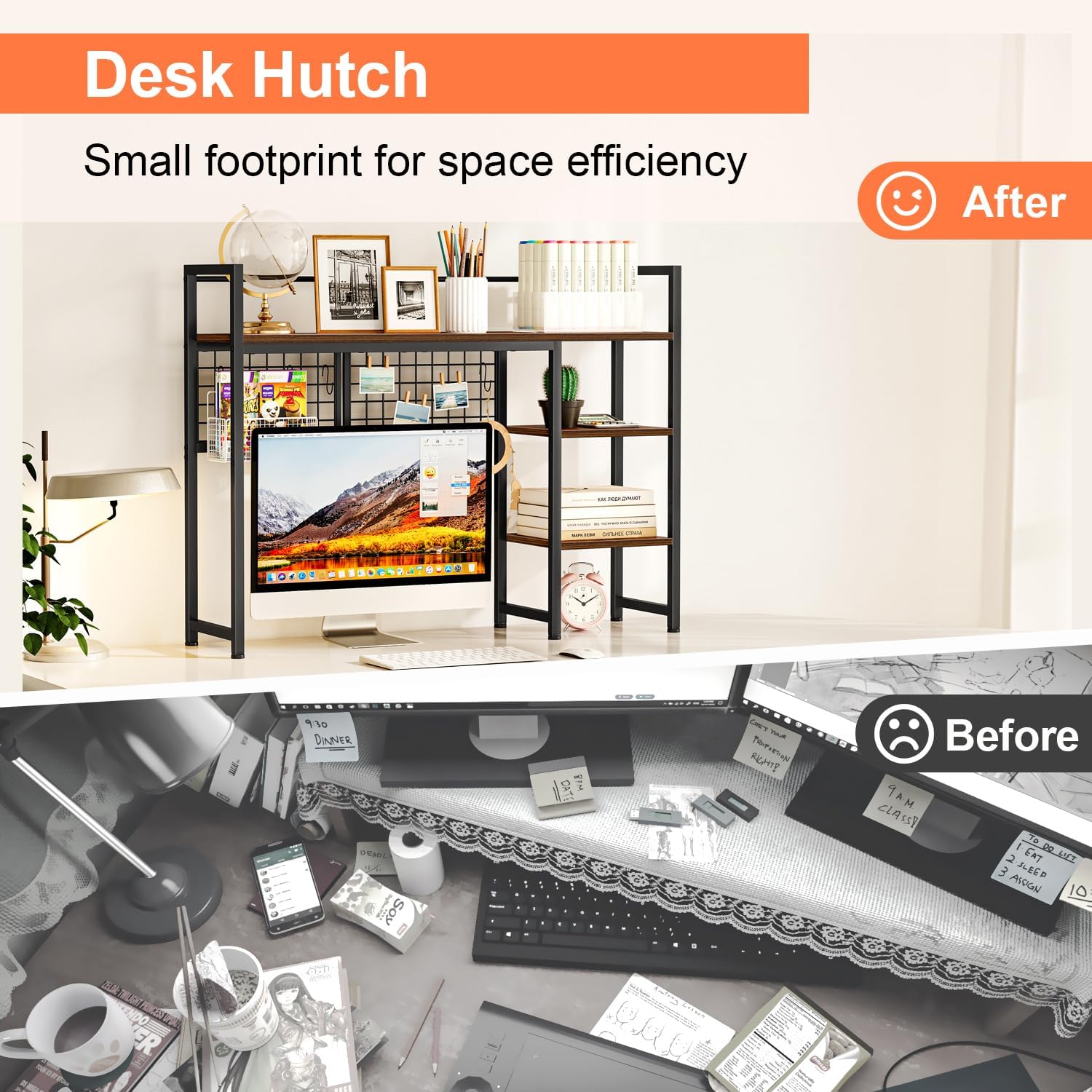 Snughome Desk Shelf, 38.6" Desktop Organizer Shelf, Desk Hutch for Computer Monitor, 4 Tier Desk Display Rack with