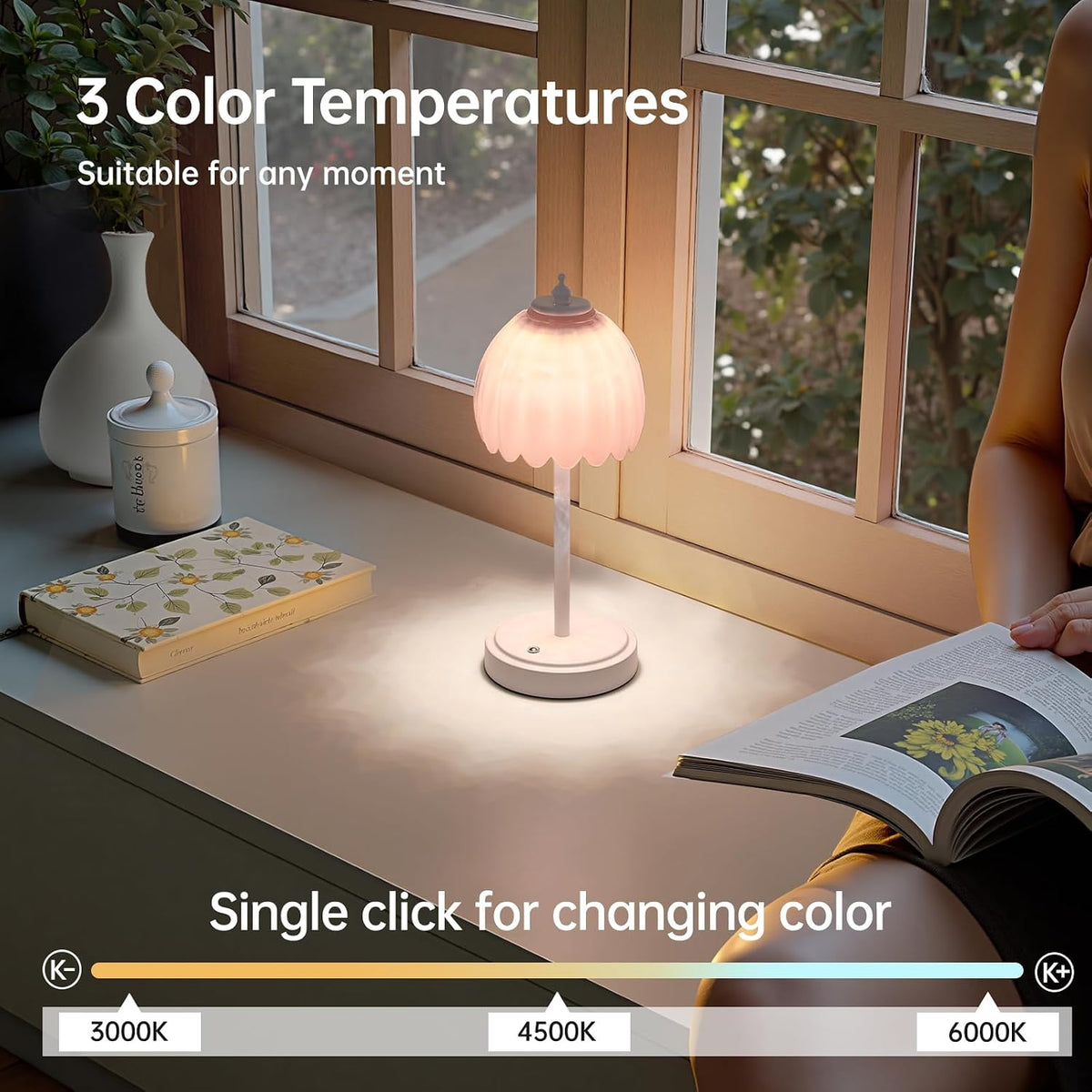 Shenmoyl Rechargeable Table Lamp with 5200mAh Battery & Touch Control - 3 Adjustable Color Temperatures, Cordless