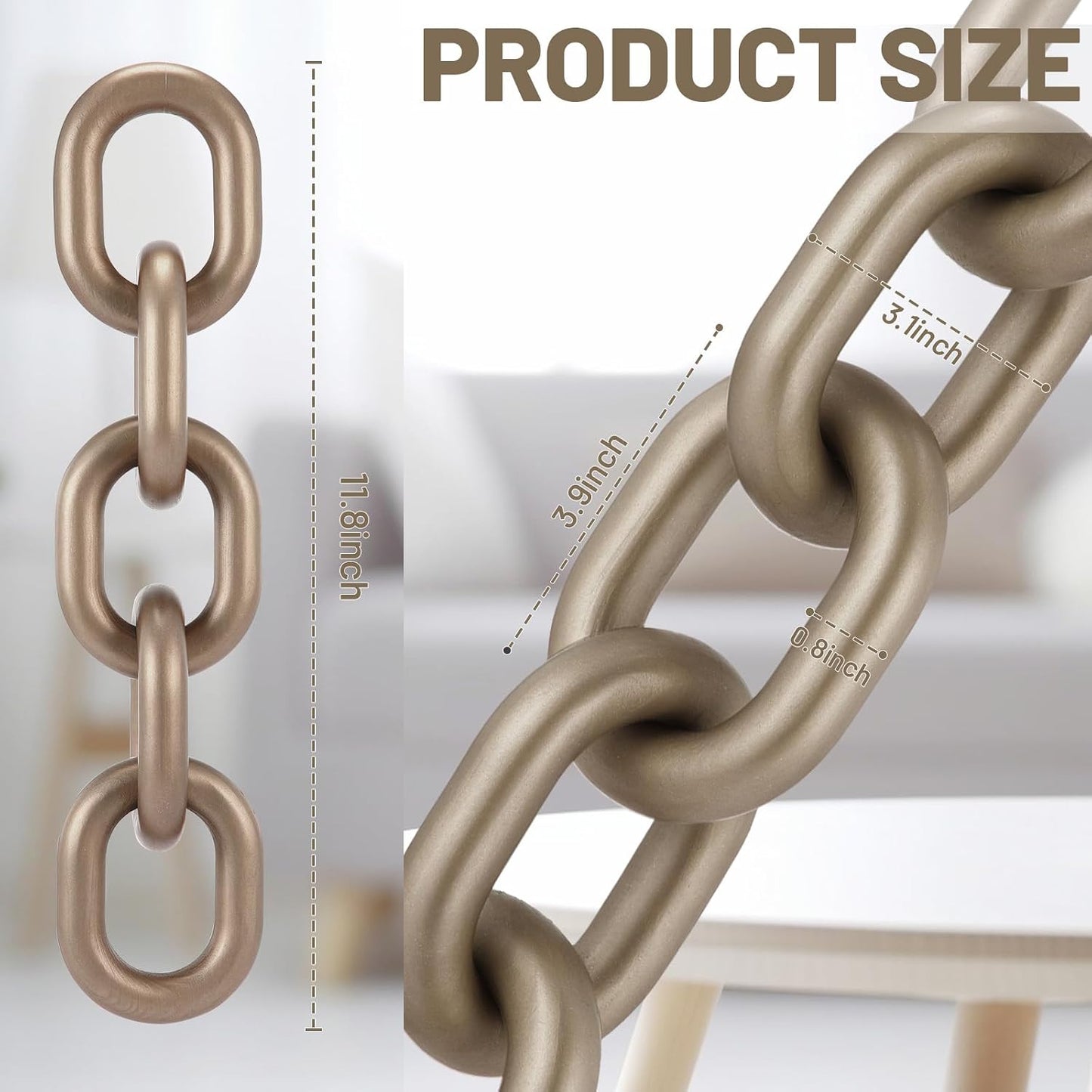 Decorative Wood Chain Link Decor Rustic 5 Link Wooden Chain Ornament / Champagne / 13.78 Inch