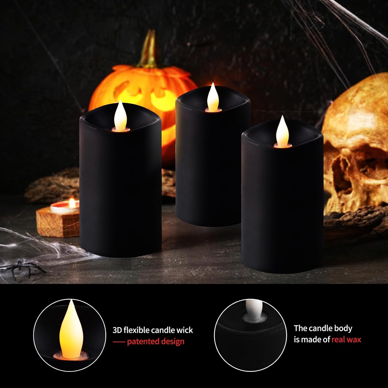 3x5 Flickering Flameless Candles Set of 3, 2AA Battery Life 600 Hours Battery Candles Flickering with Timer,5 inch