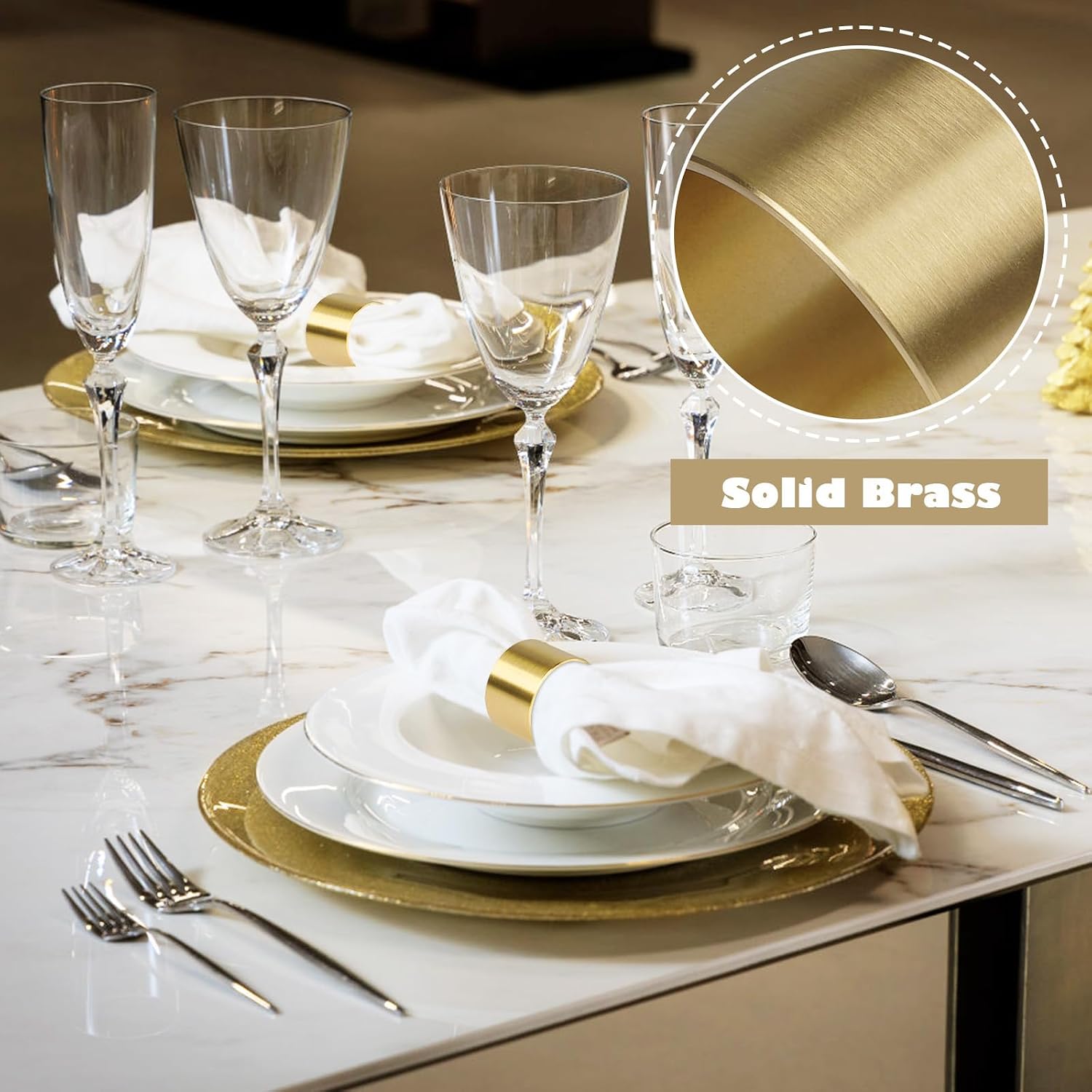 Solid Brass Napkin Rings Set of 6 Natural Brass Color Ring Retro Style Dining Table Decor Centerpiece Serviette Rings
