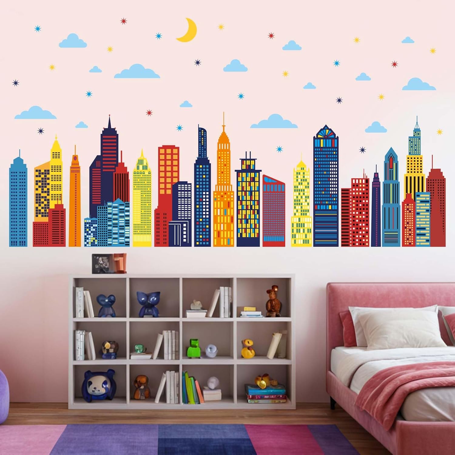 Colorful City Skyline Wall Stickers / Large
