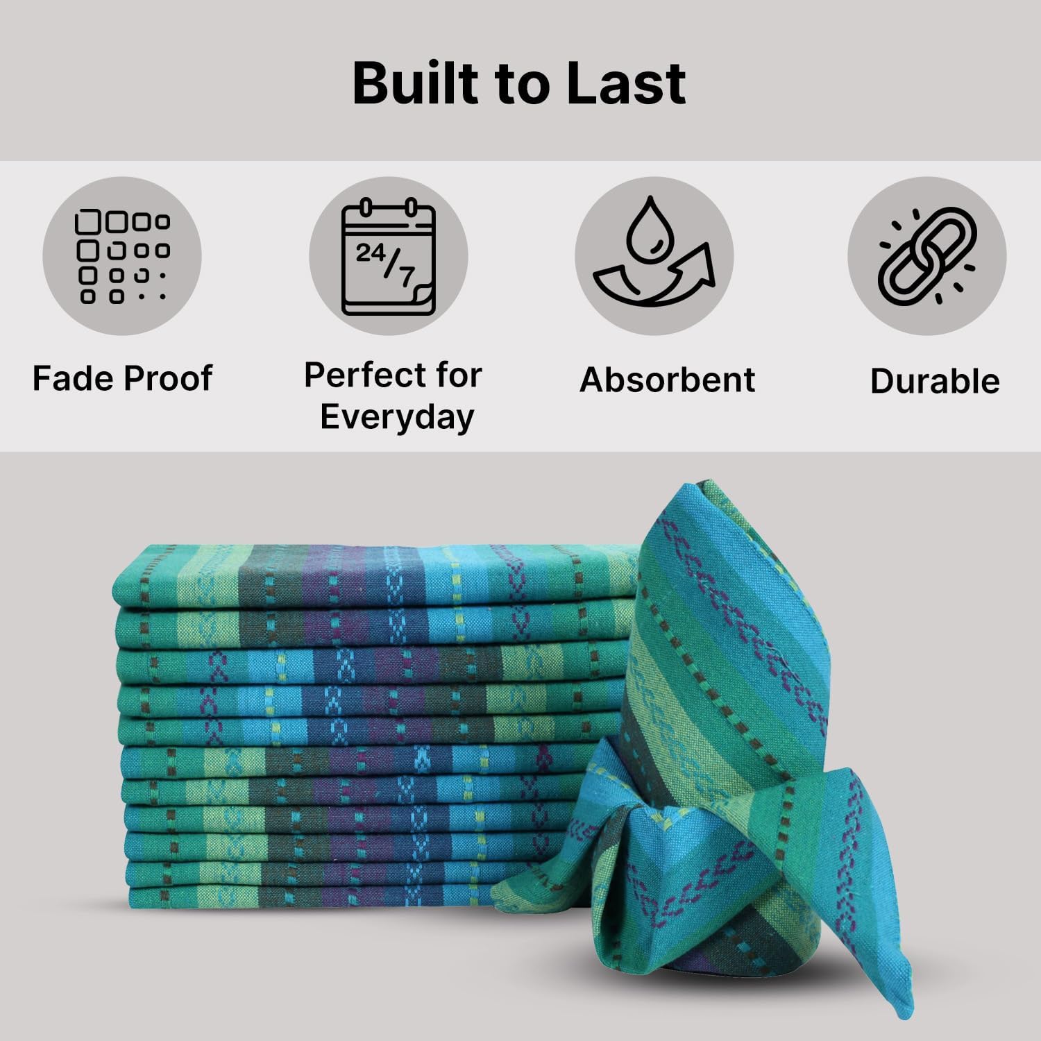 LFH Home Cotton Rich Cloth Salsa Napkin Set of 12 Washable Soft Durable Striped Table Napkins for Dining Wedding, Daily