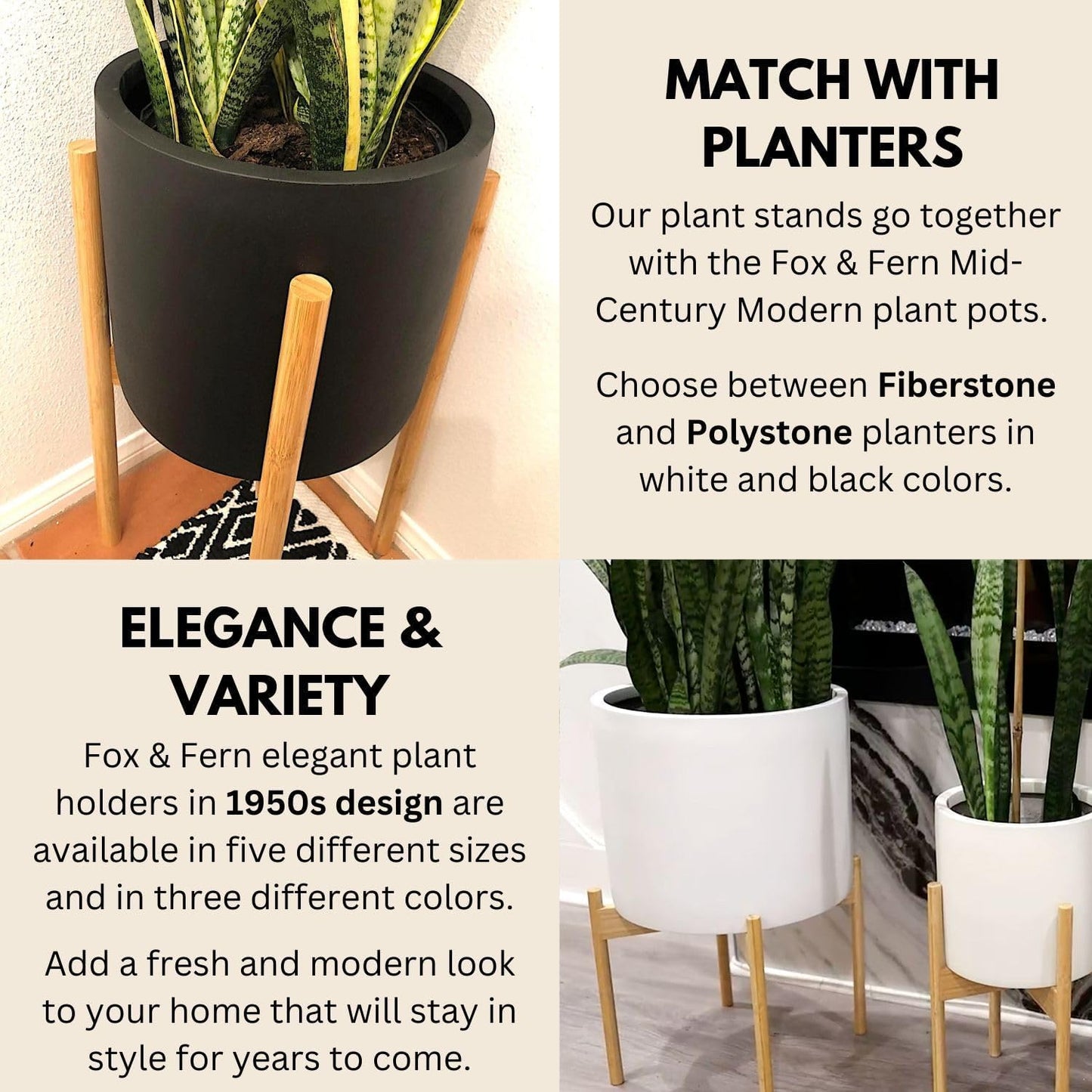 Fox & Fern Mid Century Plant Stands for Indoor Planters, Bamboo, 8 Inch | Plug In Design, Holds 150 lbs, Two High