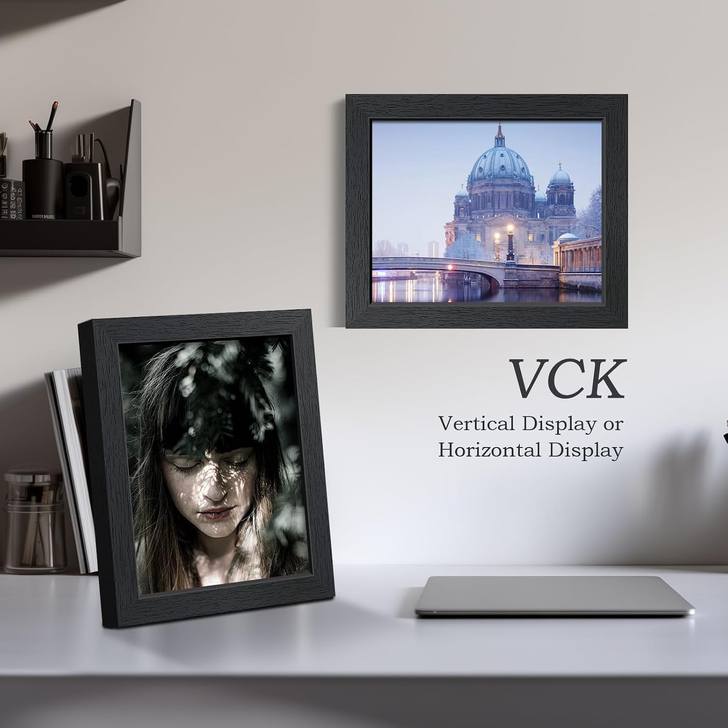 VCK 8.5 by 11 Picture Frame Black 4 Pack, Wide Thick Wood Border, for Photo | Exclusive Woodgrain, Wall/Tabletop, HD