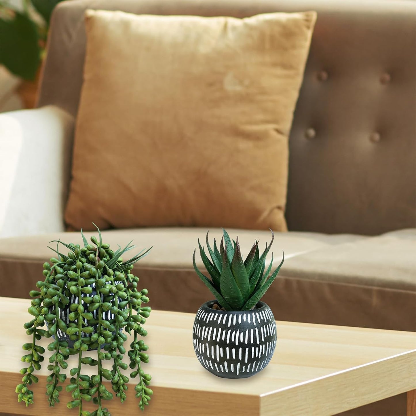 Small Artificial Succulent Potted Plants Faux Aloe Hops Hanging Succulent / Black Pot / Set of 3