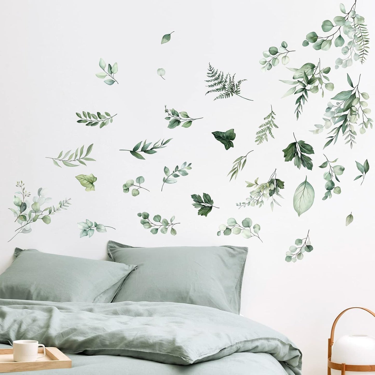 Botanical Leaves Wall Stickers Eucalyptus Leaf Plants Wall Art Decals Bedroom Living / B / Green
