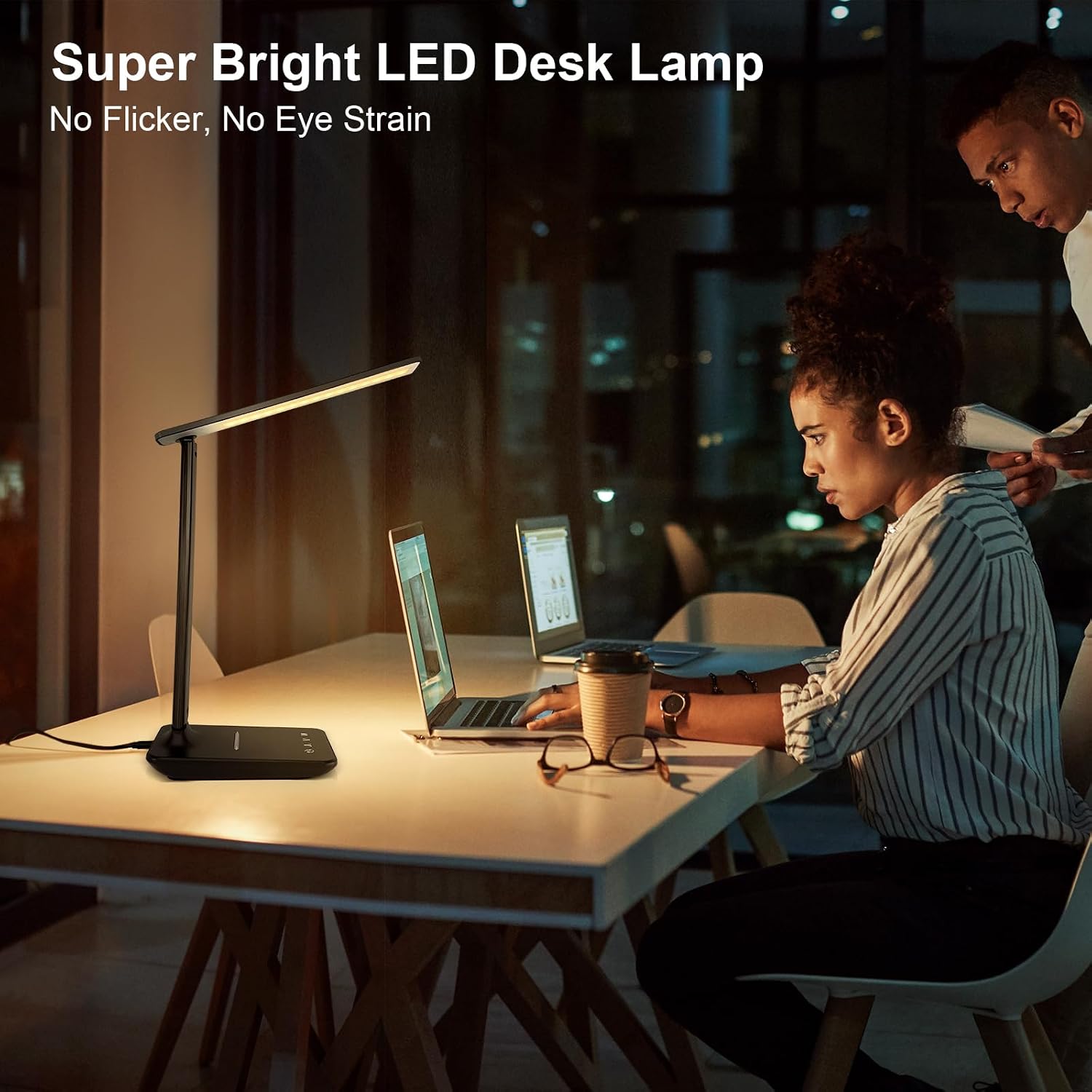 LED Desk Lamp for Office Home, Bright Desk Light with USB Charging Port, Adjustable Dimmable Desk Lamps 5 Modes 5