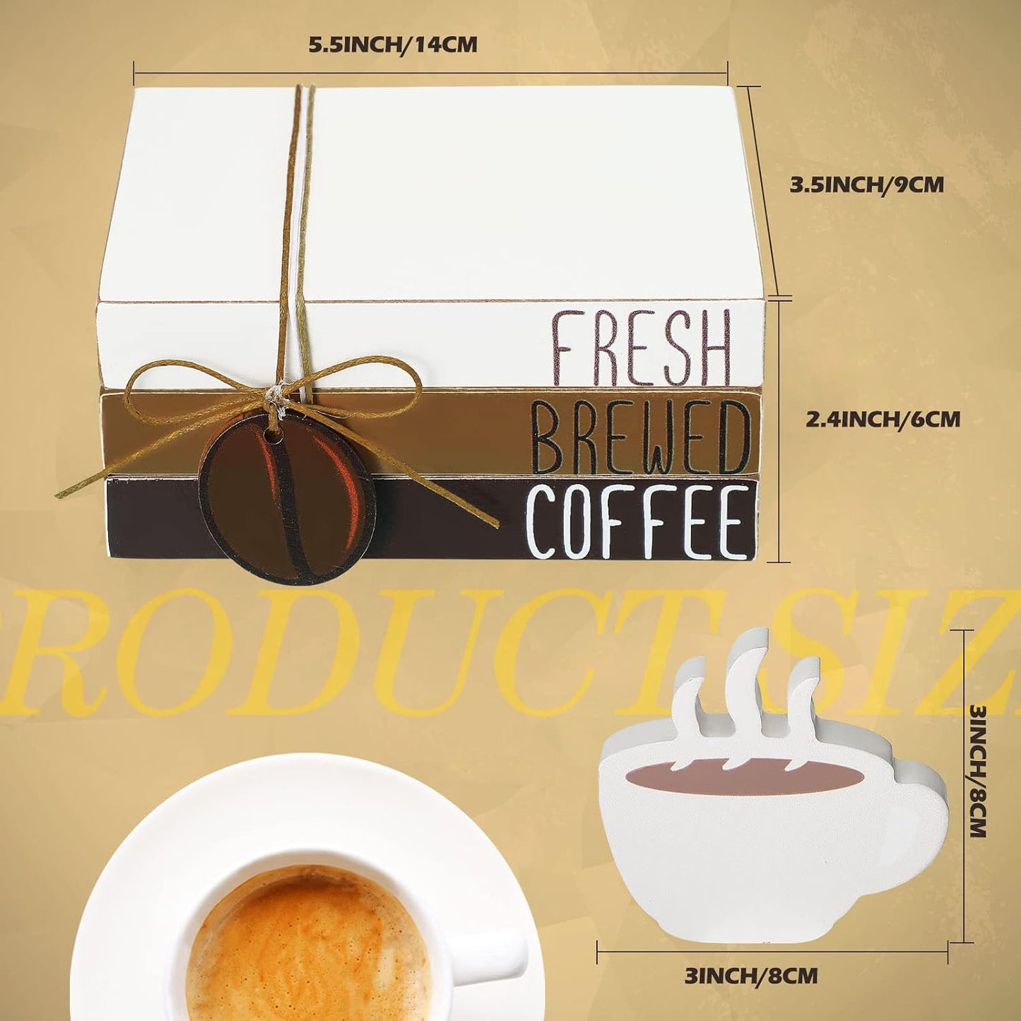 Coffee Bar Decor Accessories Coffee Signs Mini Wooden Book Stacks Cafe / Coffee Style / Set of 4