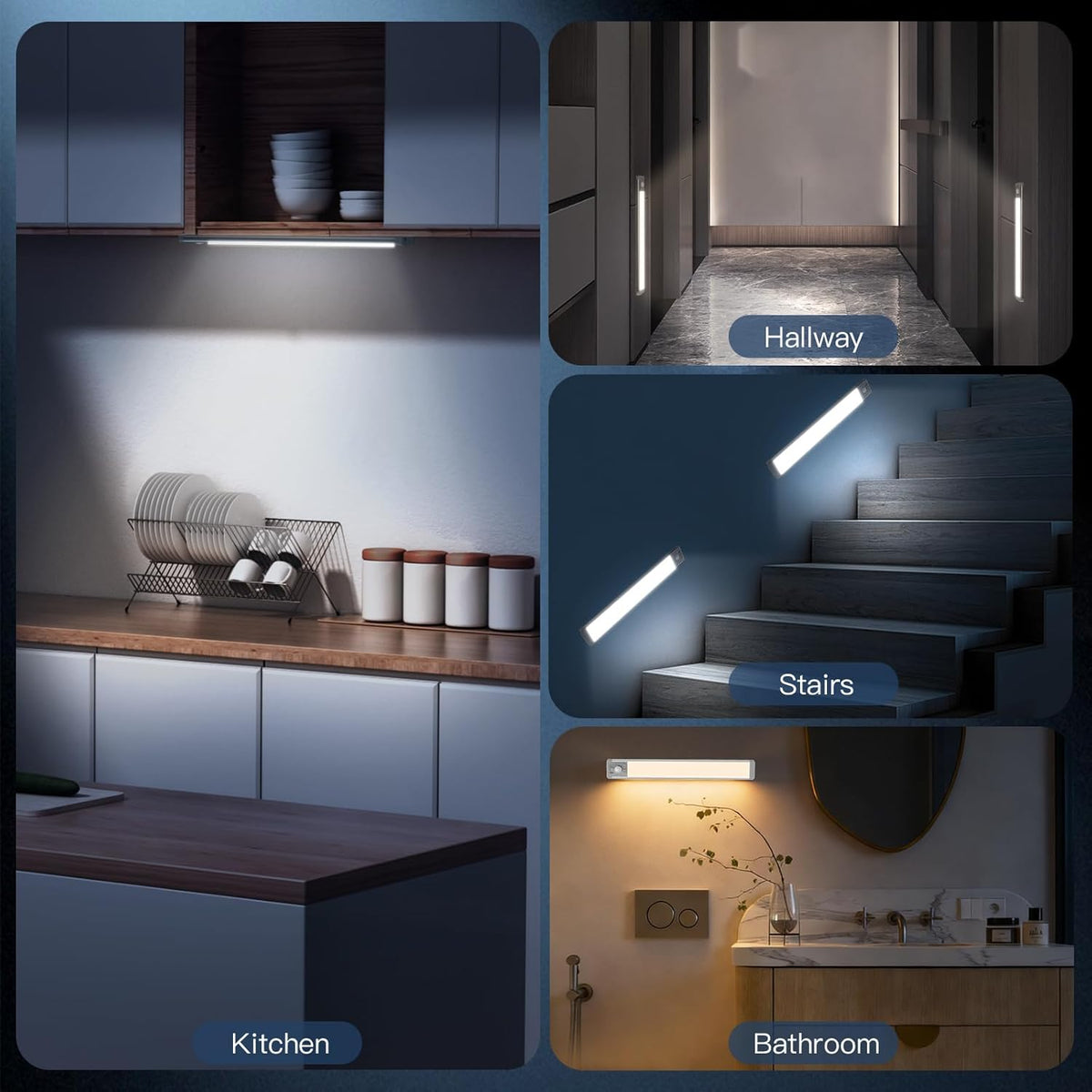 10inch Under Cabinet Lighting with 3 Color Temps, 2 Pack Rechargeable Motion Sensor Light Indoor, 5 Levels Dimmable