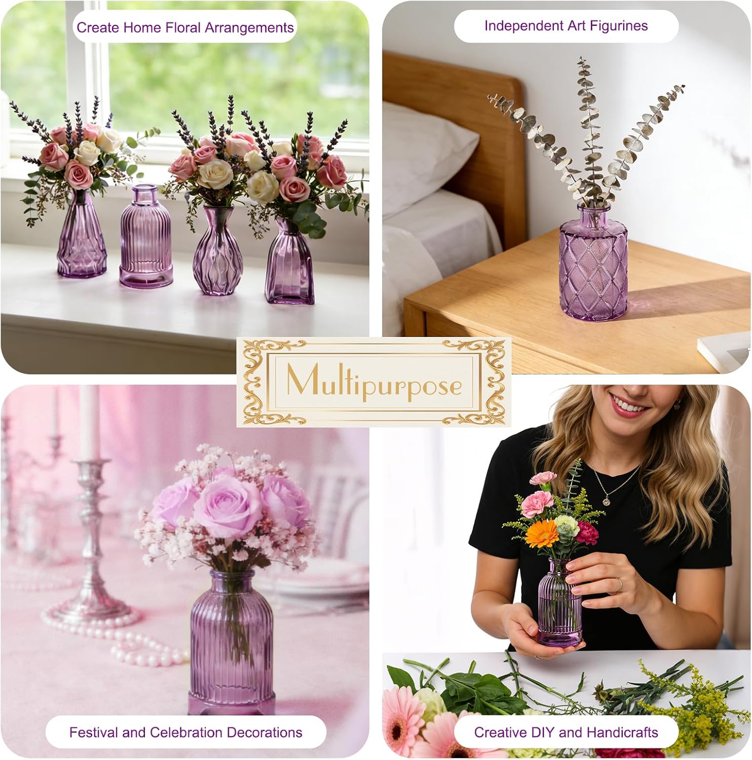 Glass Vase / Petal Petite Middle Glass Bud Vase / Purple / Set of 12