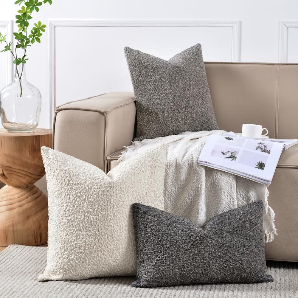 Textured Boucle Pillow Covers / Cream / 18 x 18