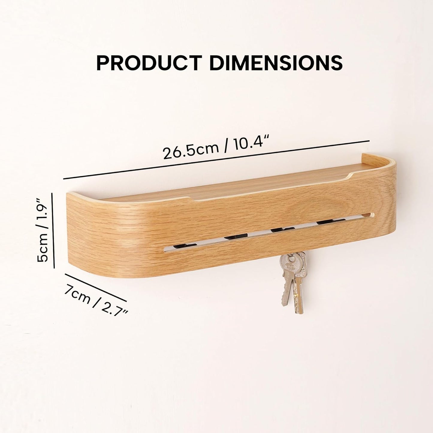 5 Hidden Hooks Minimalis Key Hanger Rack Wood Modern Hollow Key Hook Mail Organizer Tray / Oak-a