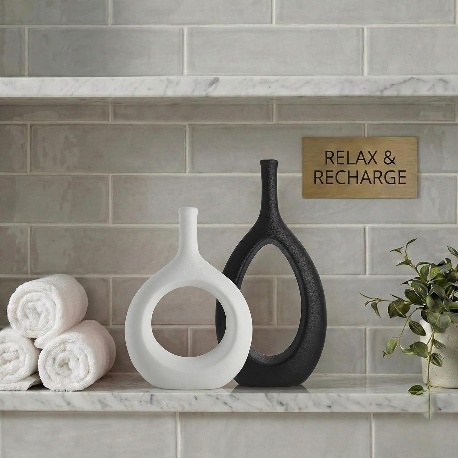 Boho Circle Vase / Big Black Little White / Set of 2