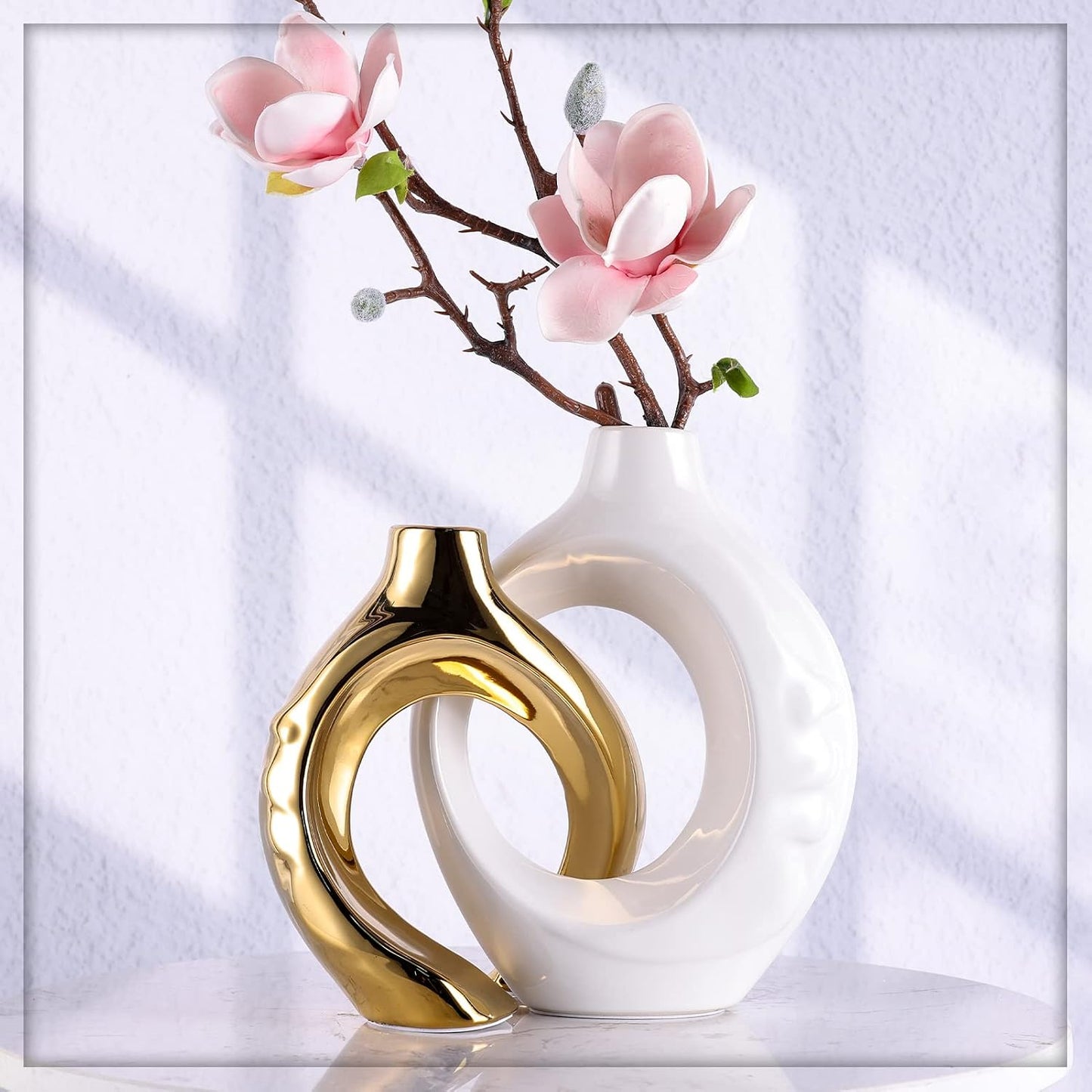Ceramic Decorative Vase Home Decor / White Gold / Set of 2