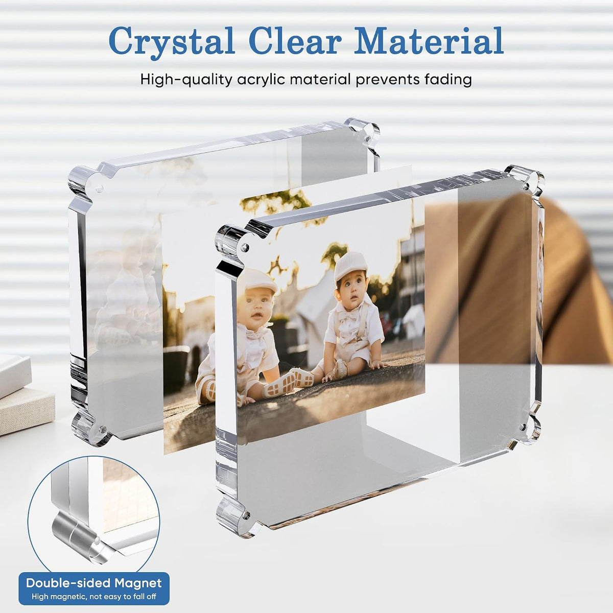 4x6 inch Acrylic Picture Frame 3 Pack, Magnetic Picture Frame with 10+10mm Thick Block, Clear Double Sided Magnetic