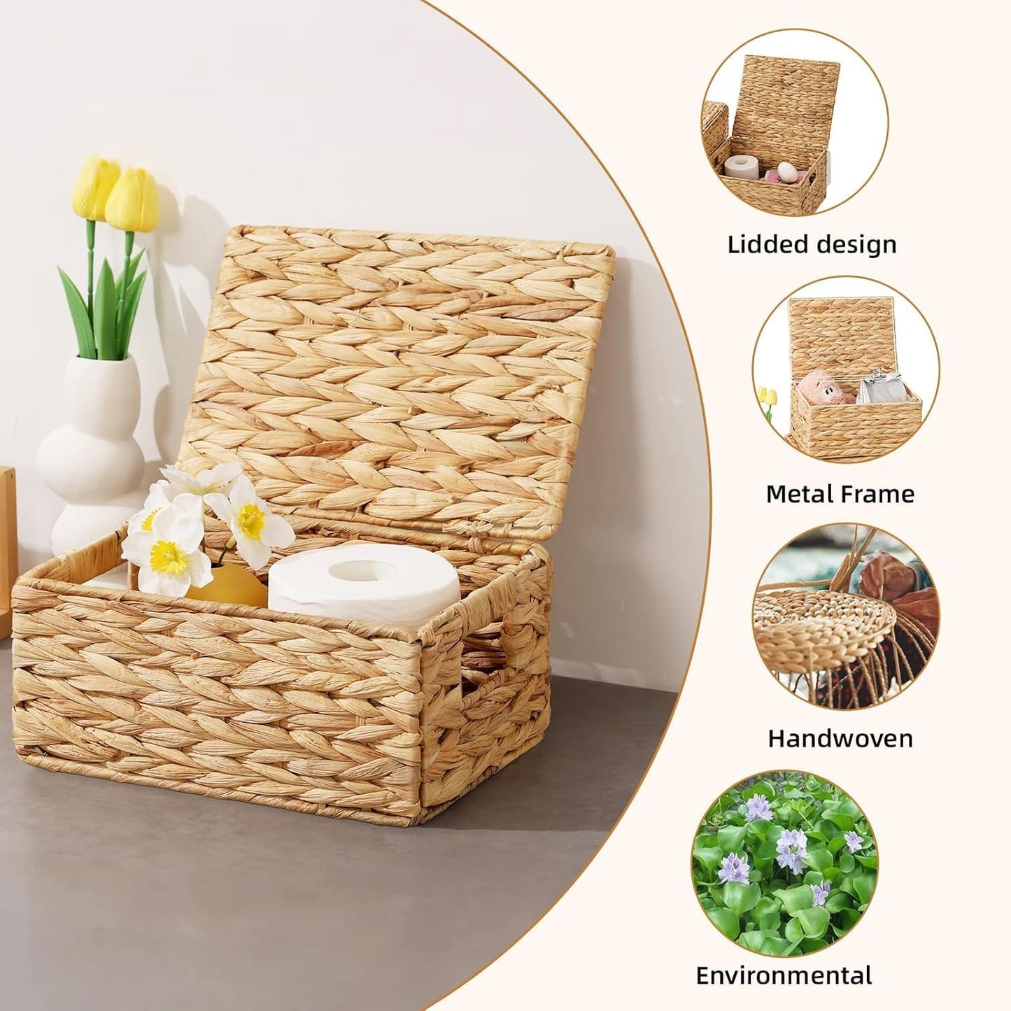 Wicker Storage Baskets / 13.19"D x 11.81"W x 7.48"H / Natural / Set of 3