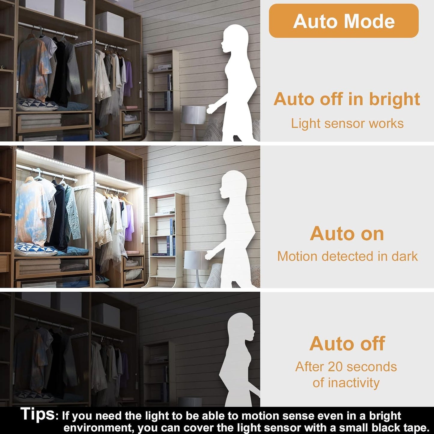 WOBANE Motion Sensor Stair Strip Lights,Rechargeable LED Closet Light,White | 2 X6.56ft Battery Powered Cordless LED