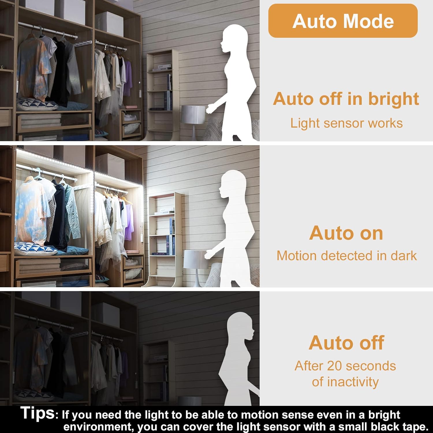 WOBANE Motion Sensor Stair Strip Lights,Rechargeable LED Closet Light,White | 2 X6.56ft Battery Powered Cordless LED