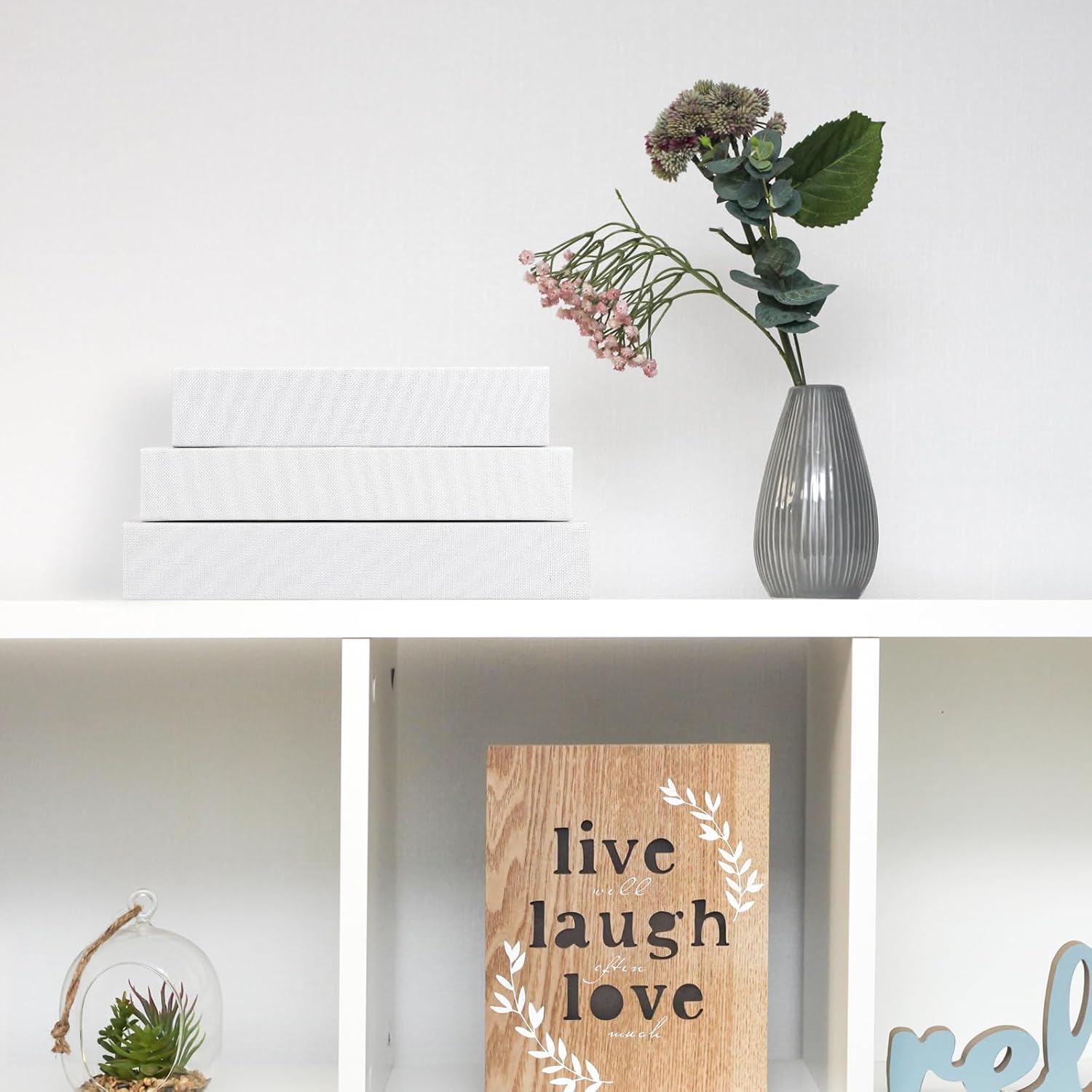 Fake Book Box Neutral Linen Book Box Decorative Faux Prop Storage / Multi Sizes / White / Set of 3