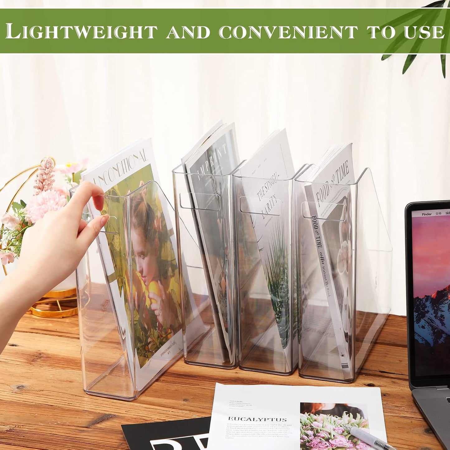 Marsui 6 Pcs Clear Acrylic Magazine Holder with Handle Desk Organizer | Vertical File Rack for School Locker and