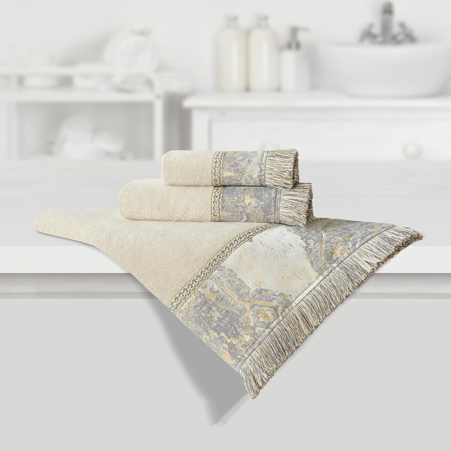 Loom and Mill Luxury Cotton Bath Towel Set 3 Piece-1 Bath Towel 1 Hand Towel 1 Wash Cloth, Ultra Soft Decorative Towel