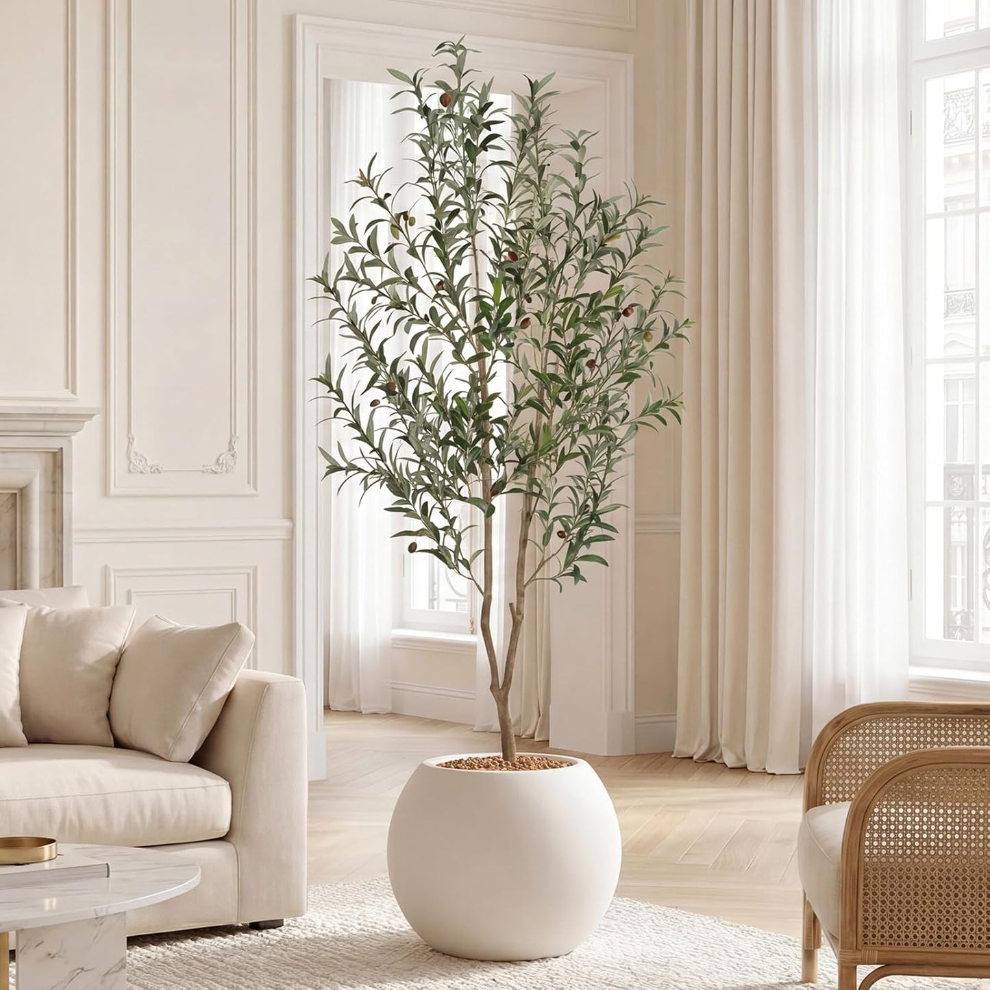 Artificial Olive Tree Indoor Tall Faux Olive Trees / 6FT / Black / 6 Inch