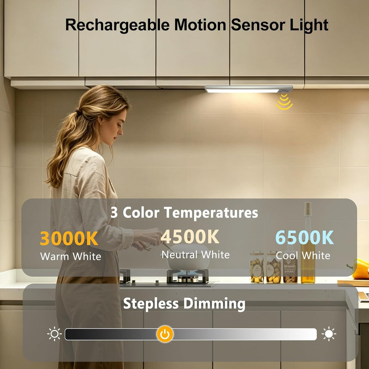8 inch Under Cabinet Lighting Wireless,6 Pack Rechargeable Motion Sensor Light Indoor,Magnetic Closet Lights，with 3