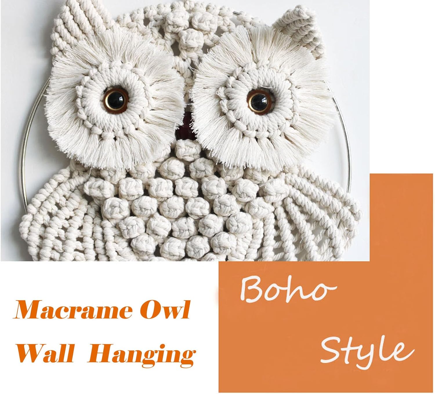 Owl Macrame Wall Hanging-Hand Woven Boho Tapestry-Macrame Wall Decor -Owl Decor / Beige / Small