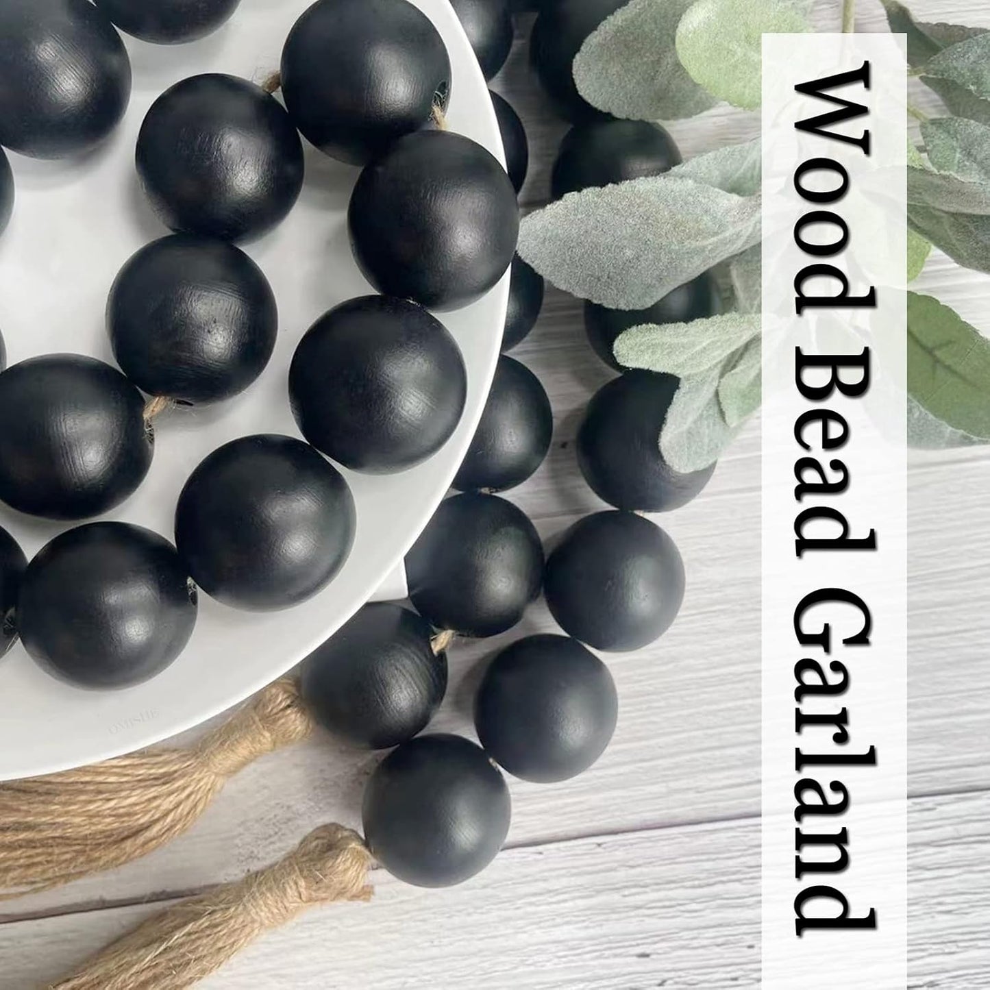 60" Long Extra Large Wood Bead Garland / 3 Black / 60 Inches
