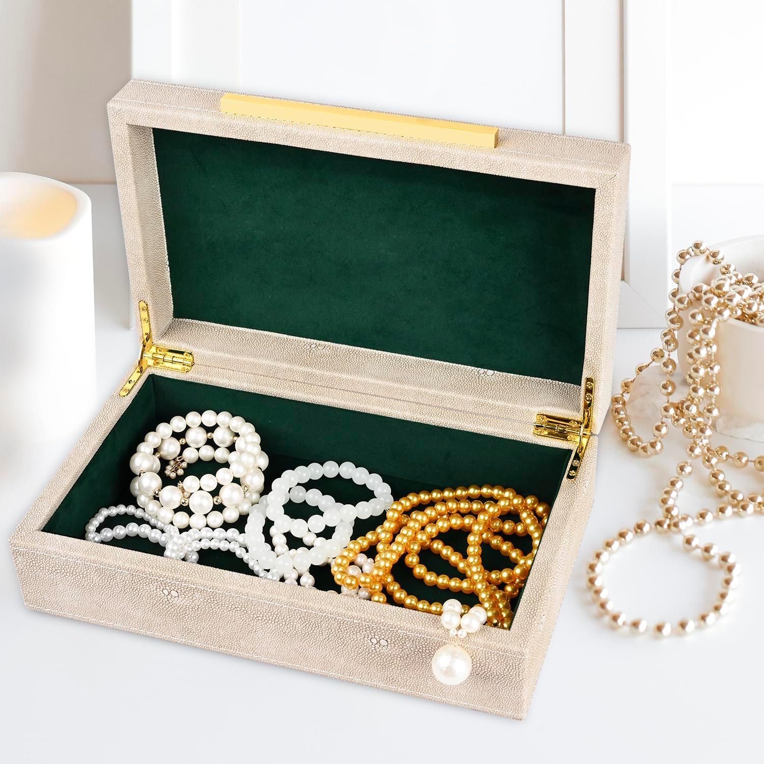 Ivory Shagreen box Faux Leather Decorative Boxes / Small-11 In / Ivory-mwzi