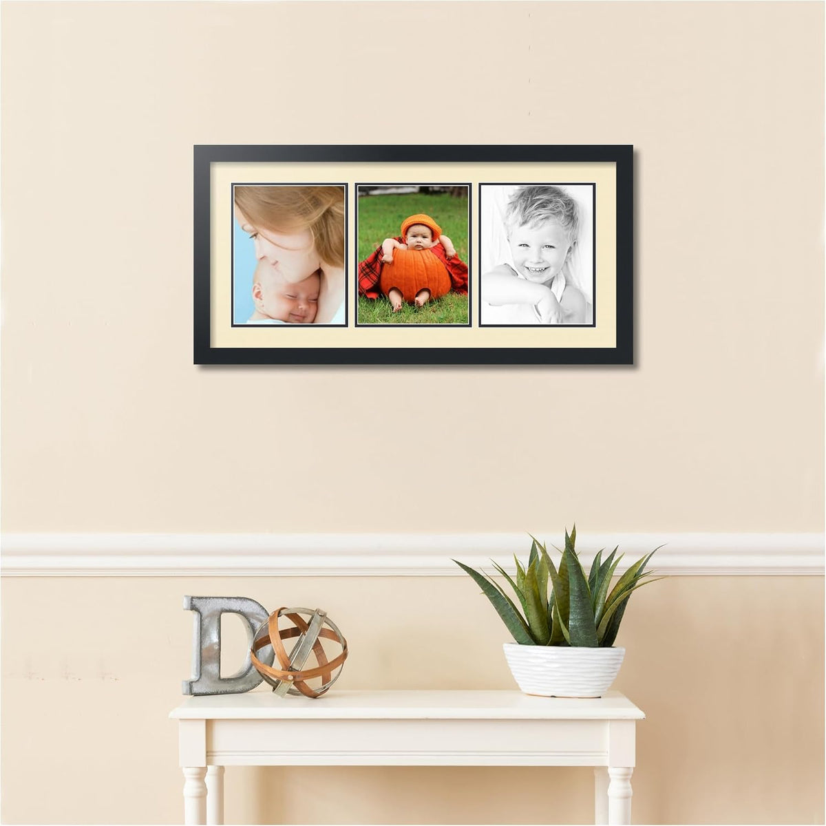ArtToFrames Collage Picture Frame 3 Opening 3-8x10 Photo Frame | Made in USA | Black Frame Cream and Black Mats | Wall
