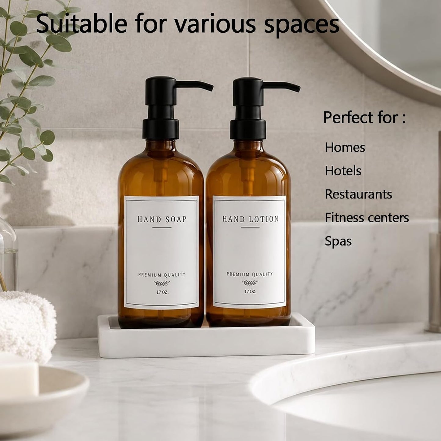 Thick Glass Soap Dispenser - Kitchen Dish Hand Soap Dispenser Set, Rustproof Pump Soap Lotion Dispenser Bathroom with