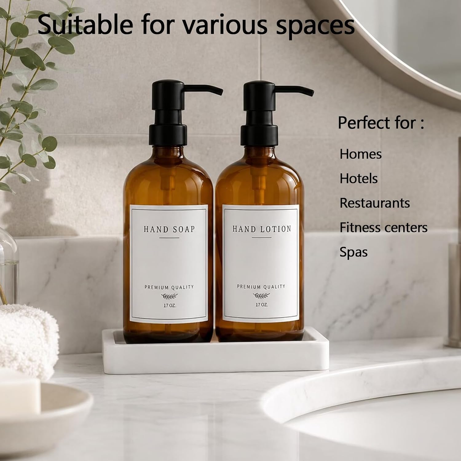 Thick Glass Soap Dispenser - Kitchen Dish Hand Soap Dispenser Set, Rustproof Pump Soap Lotion Dispenser Bathroom with
