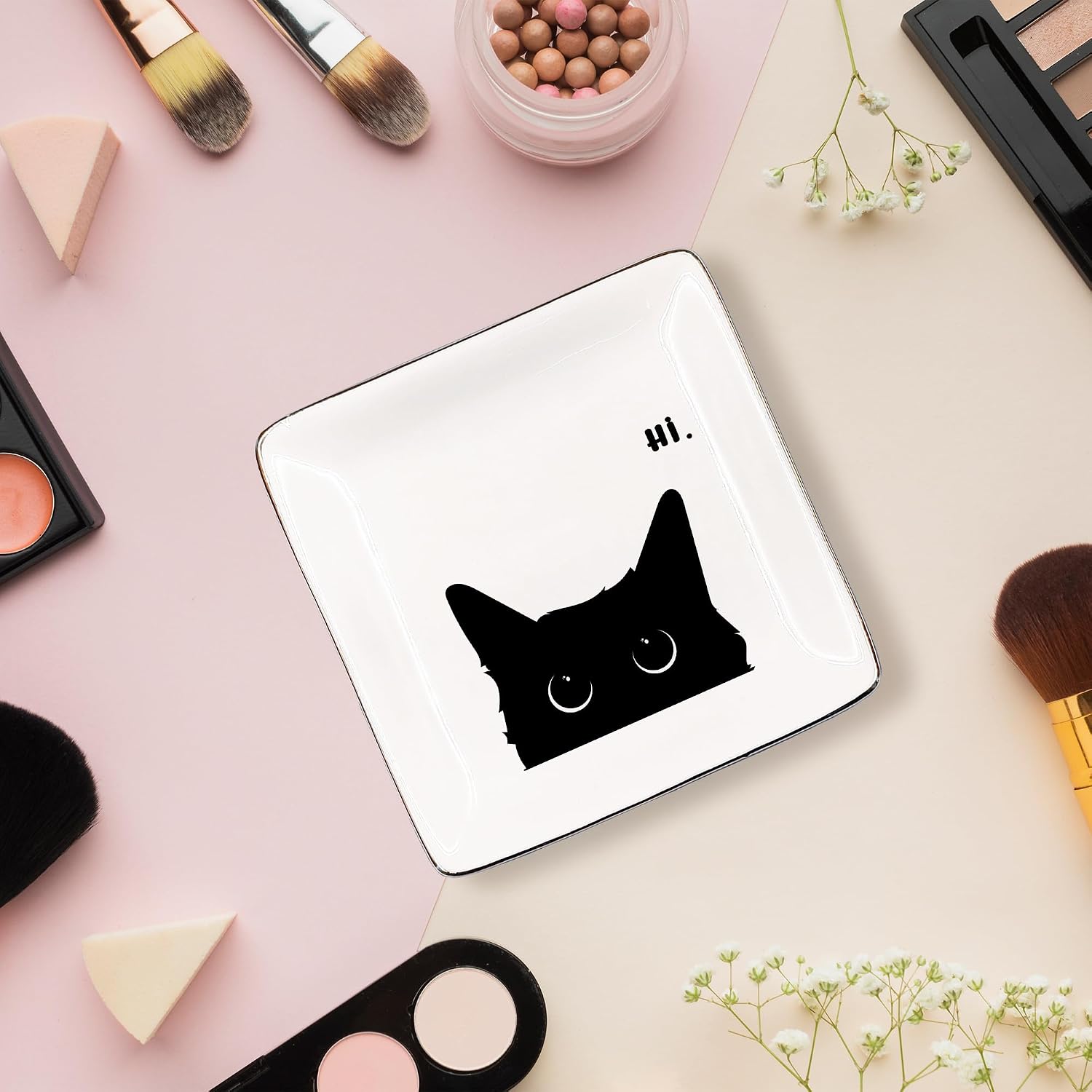 Ceramic Jewelry Tray for Rings & Earring / Hi Cat / Black