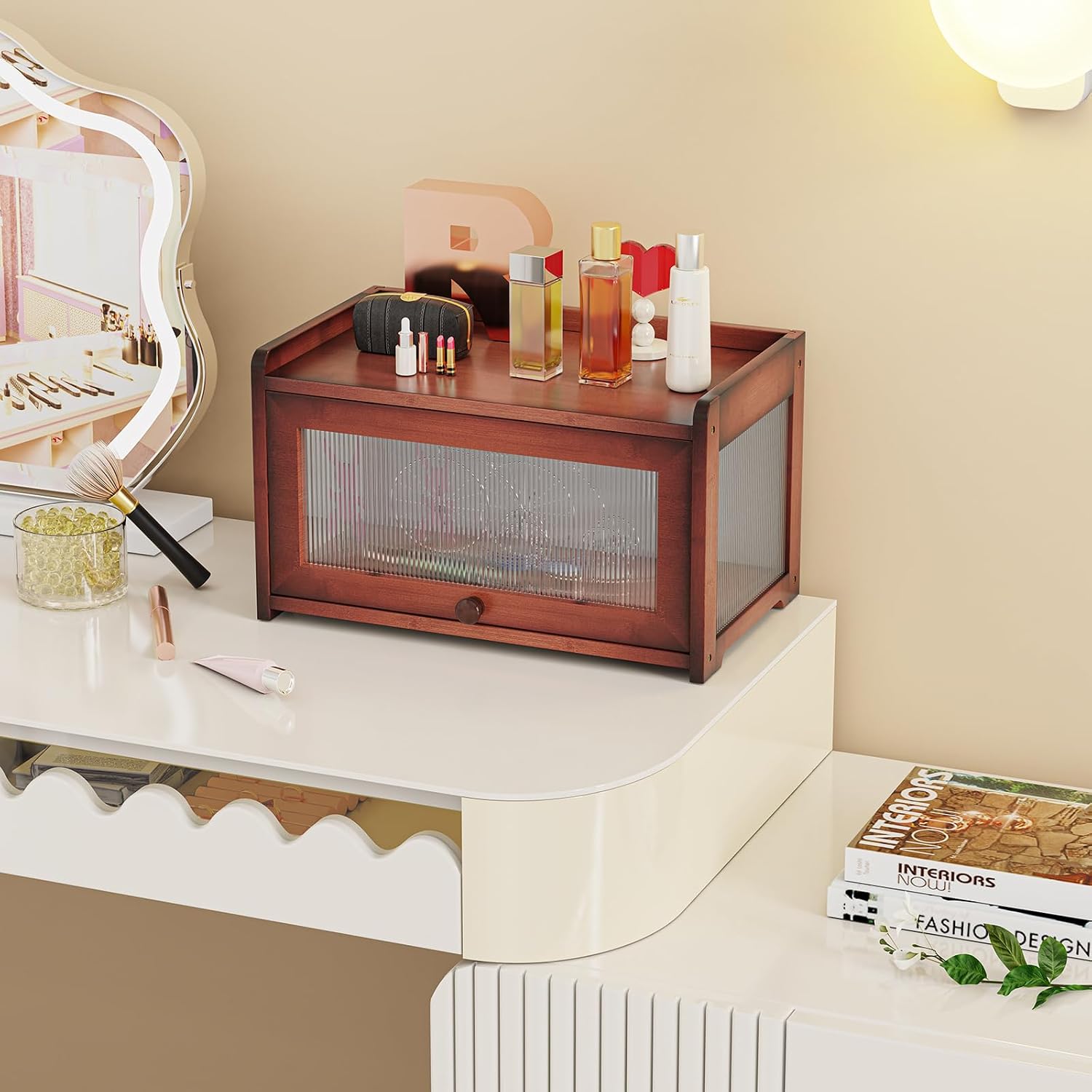 BAMBANG Bamboo Bread Box for Kitchen Countertop, Extra Large Farmhouse Bread Box with 4-Side Clear Panels, Wooden Bread