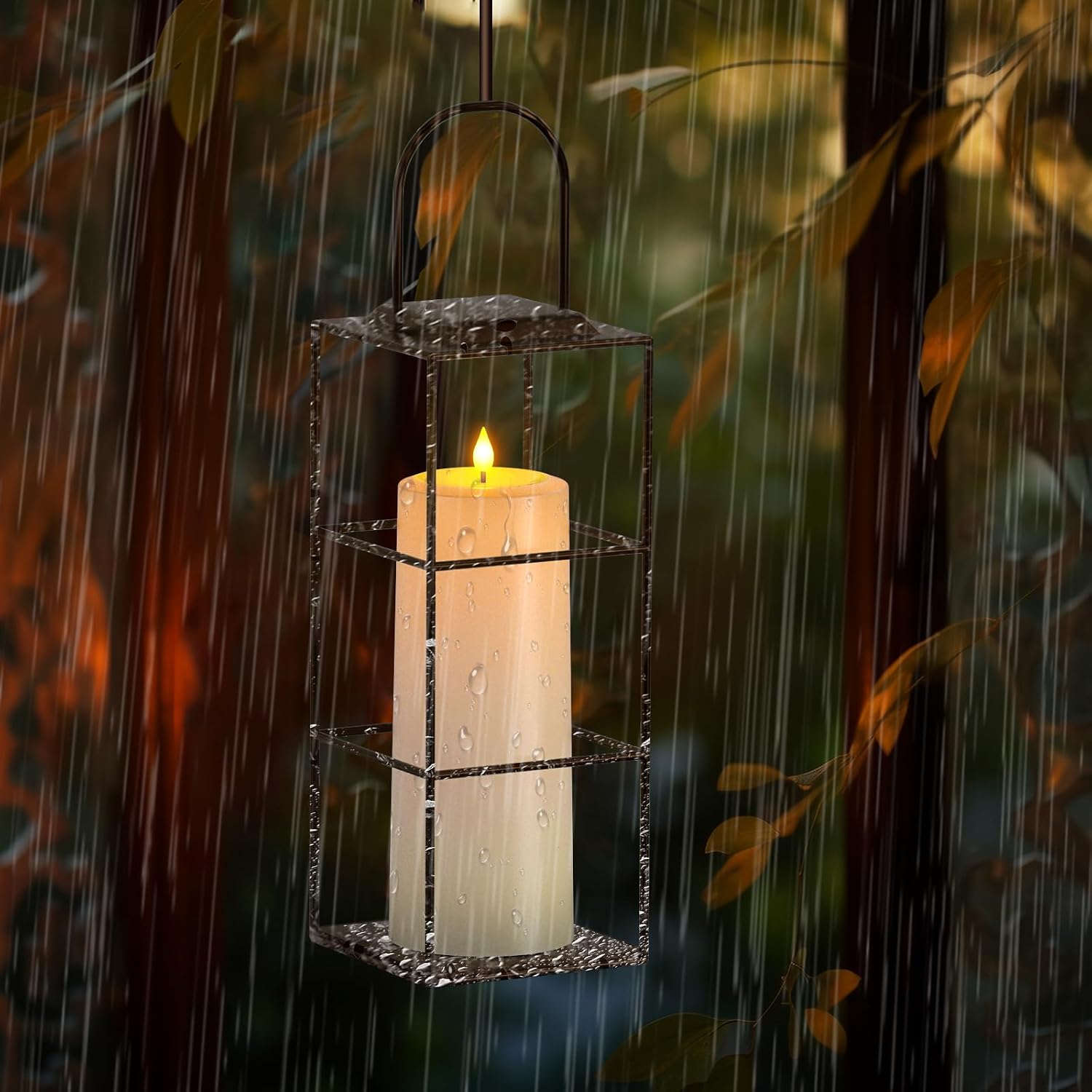 SoulBay 10"x4" Solar & USB Rechargeable Outdoor Flameless Pillar Candles | Waterproof Flickering LED, Remote Timer