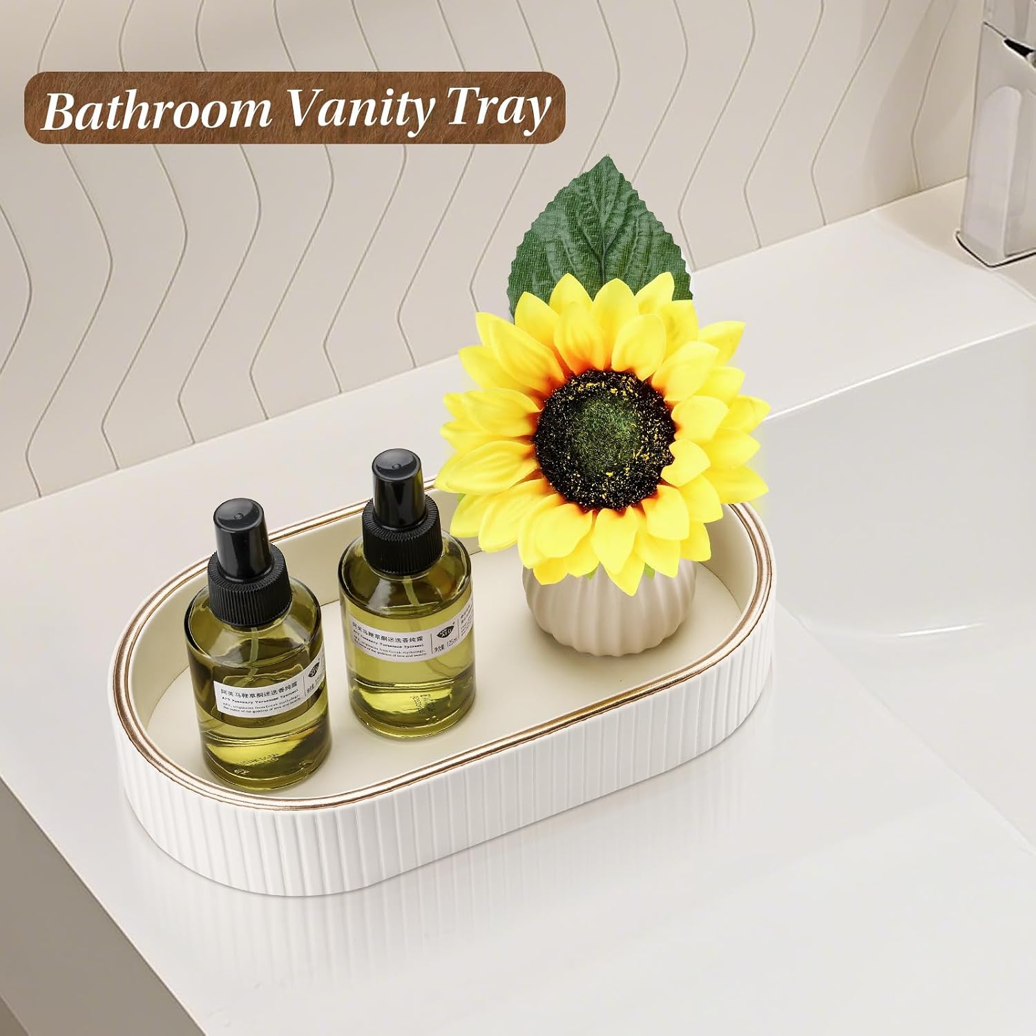 Oval Vanity Tray Perfume Organizer / Cream White