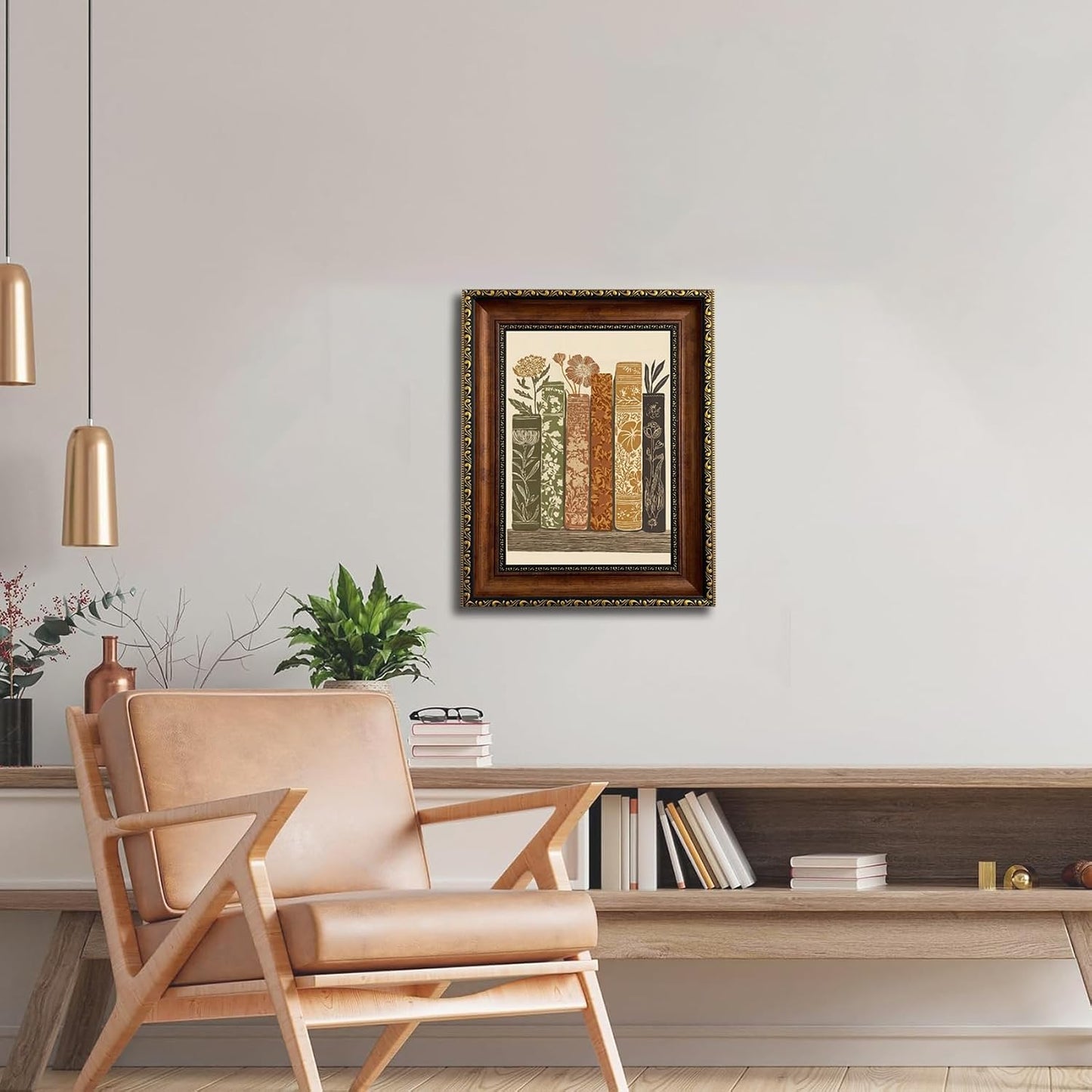 Framed Vintage Books Canvas Wall Art Botanical Book Stack / Book Stack Botanical Framed / 11"L x 9"W