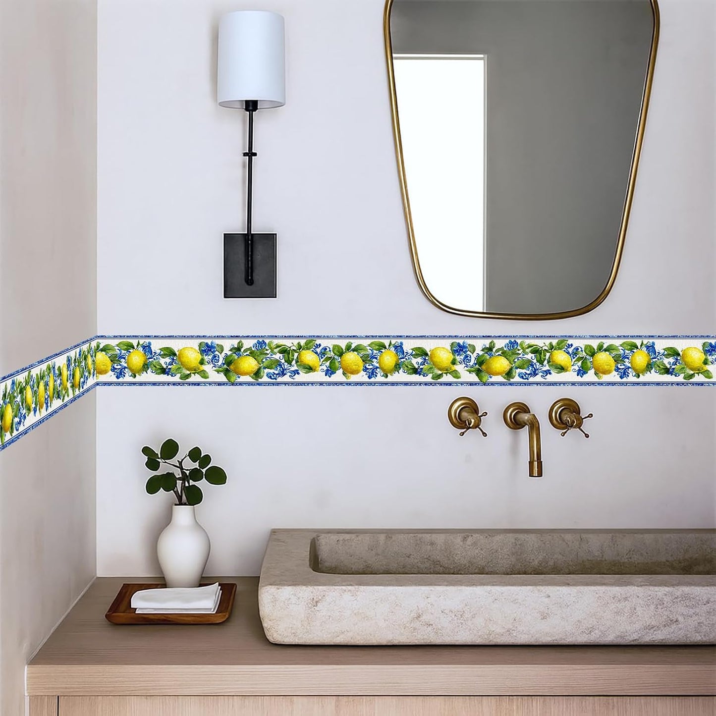 Lemon Wallpaper Border Peel and Stick Wall Border Citrus Fruit Pattern / Lemon / Yellow / 196 x 4