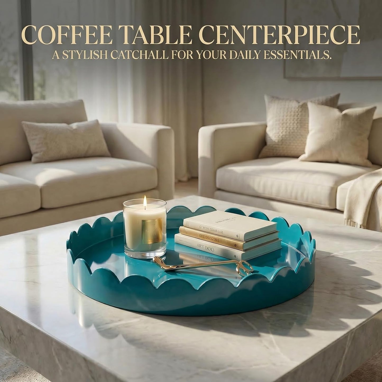 13" Round Scalloped Tray / Deep Teal