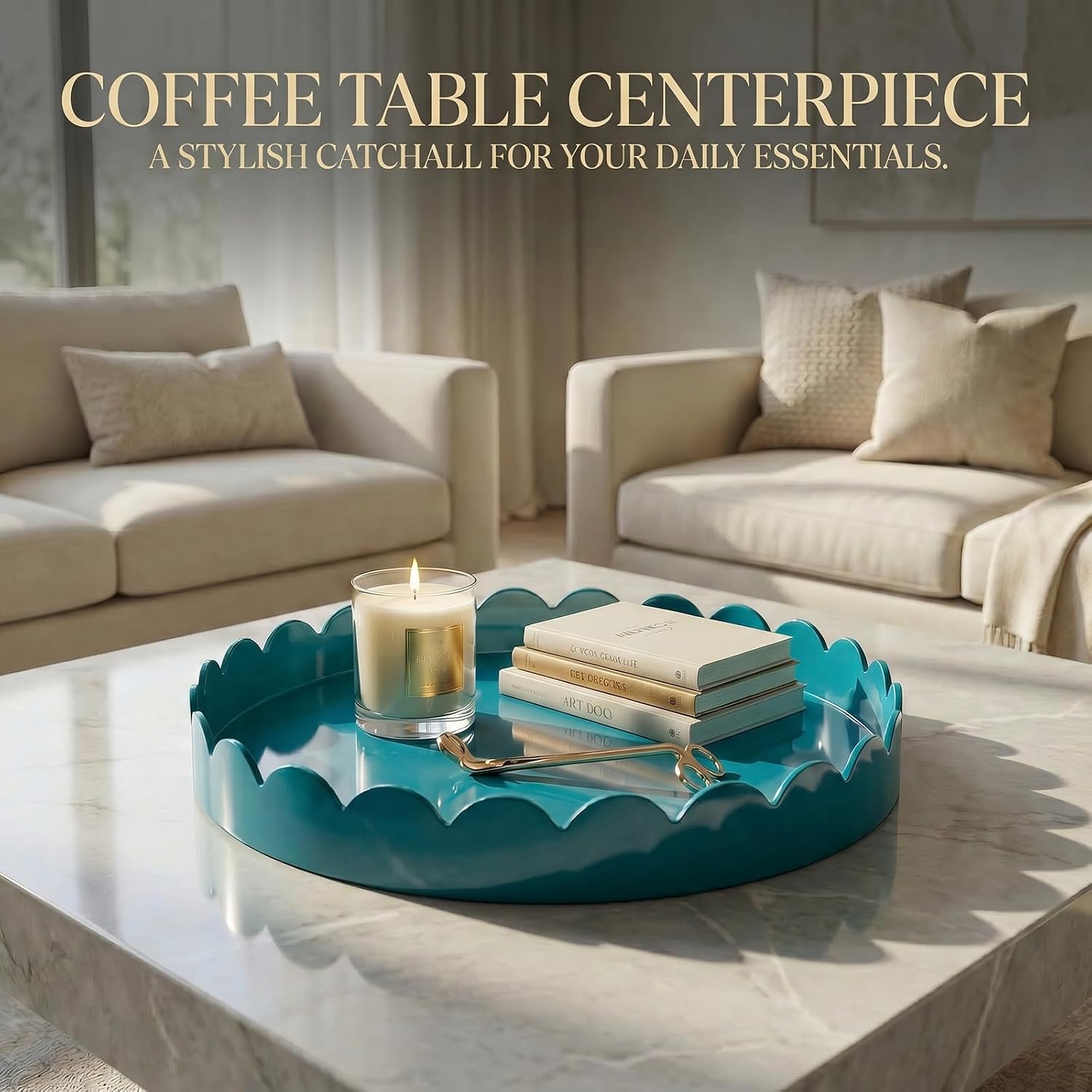 13" Round Scalloped Tray / Deep Teal