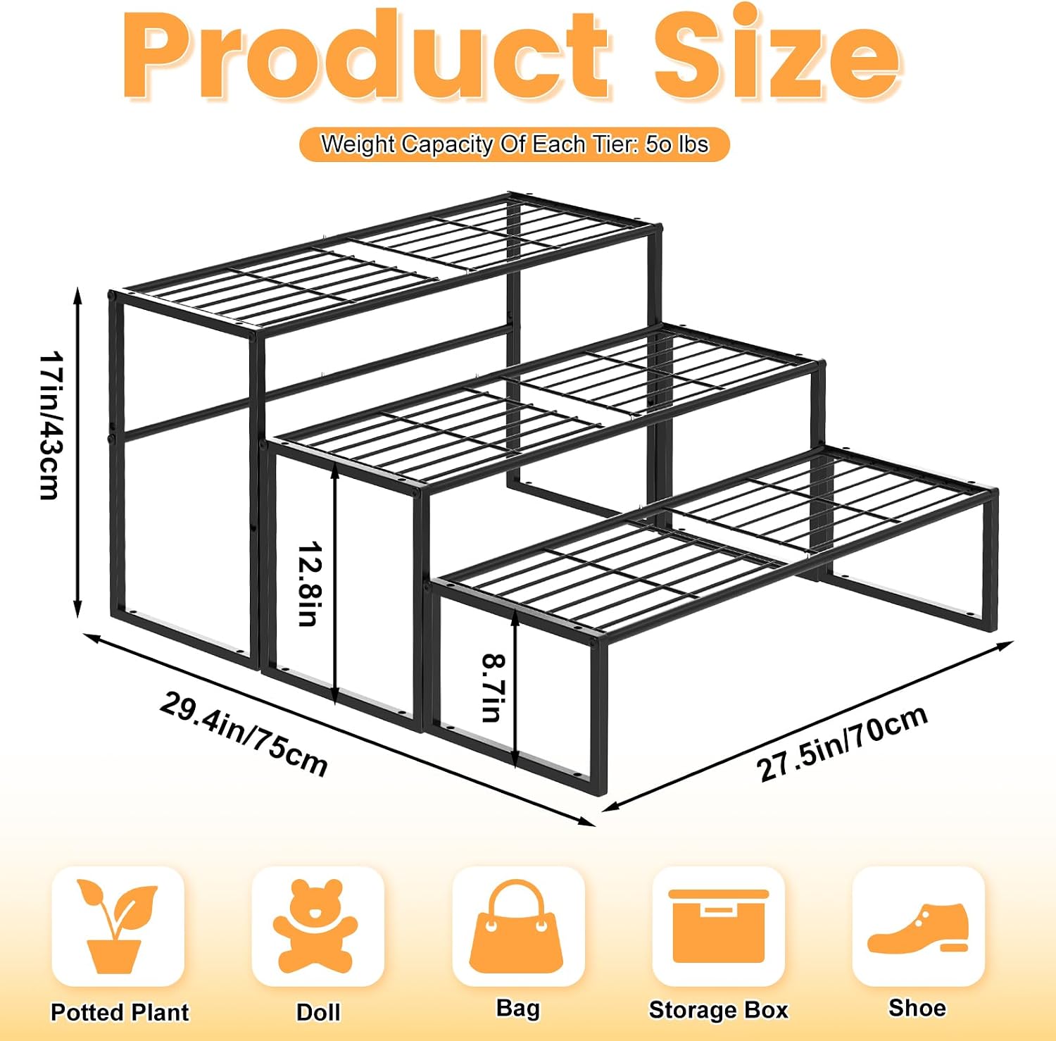 3 Tier Metal Plant Stand Indoor Outdoor, Potted Multiple Flower Pot Holder Rack Plant Shelf, Heavy Duty Planter Display