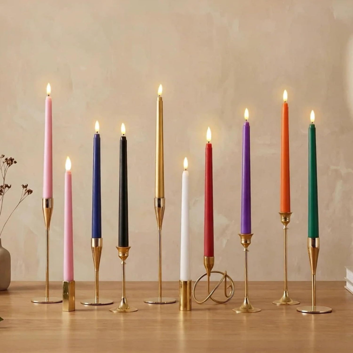 Black Halloween Flameless Taper Candles with Remote Timer Set of 12 | Flickering LED Candlesticks, 2 AAA Battery