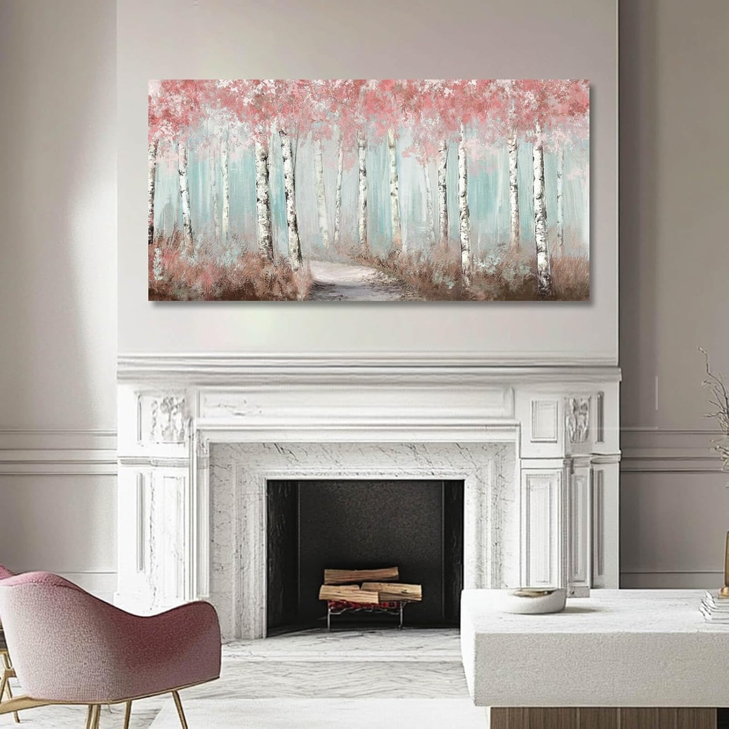 Botanical Wall Art for Girls Room Tree Wall Decor Plant Pictures Wall Art / Pink / 40"L x 20"W