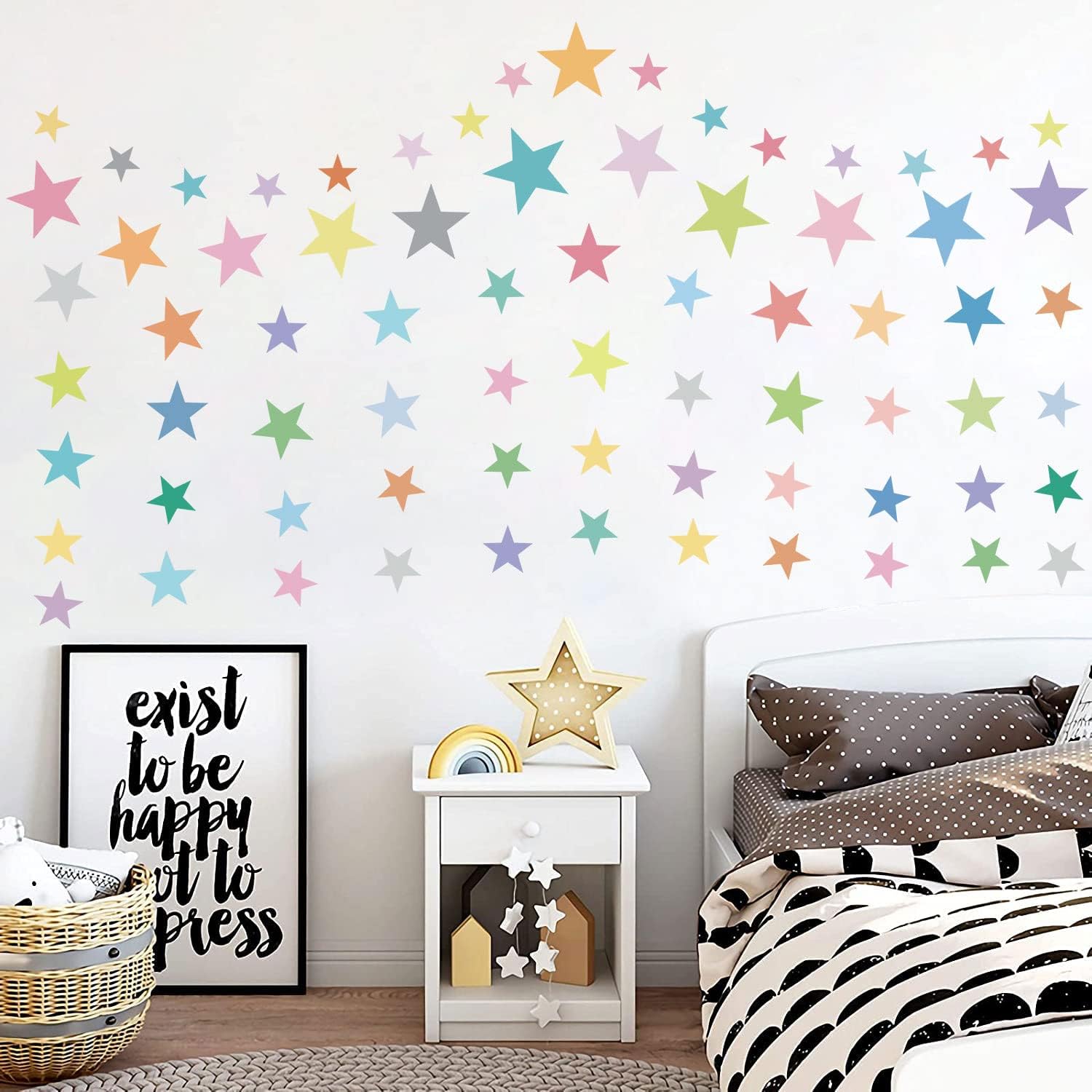 Colorful Boho Star Wall Decals Rainbow Colors DIY Vinyl Wall Art Sticker for Kids Baby / Set of 165